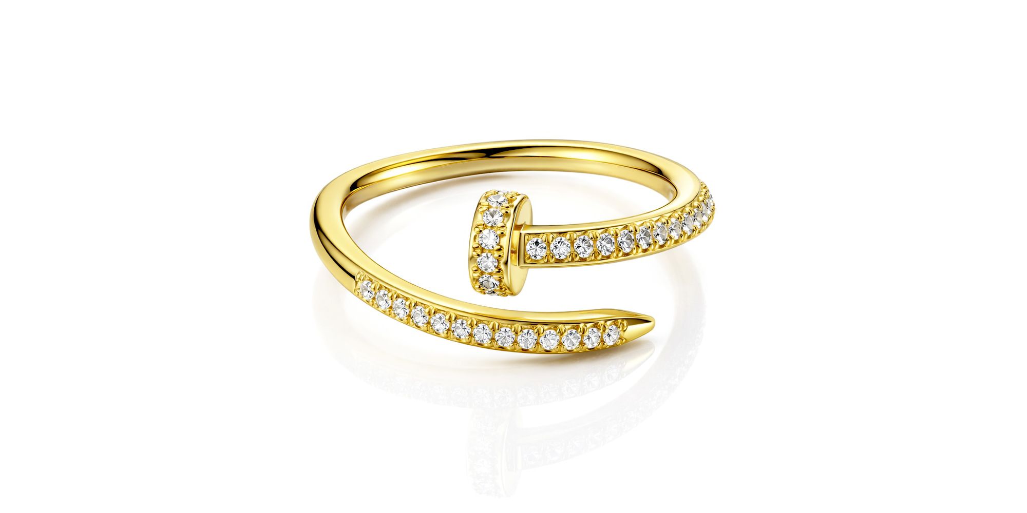 Anel Prego Cartier Regulável Cristal Cravejado Banhado a Ouro 18K 