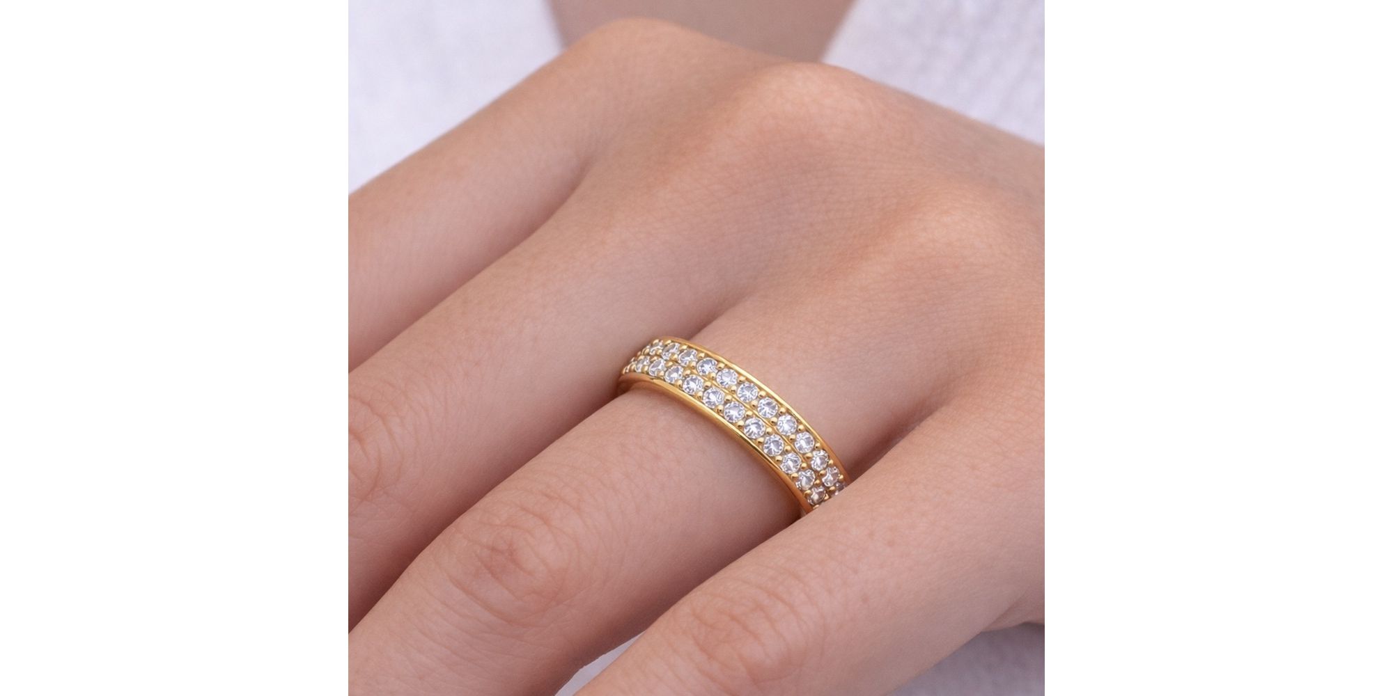 Anel Life Duplo Cravejado Aço Dourado