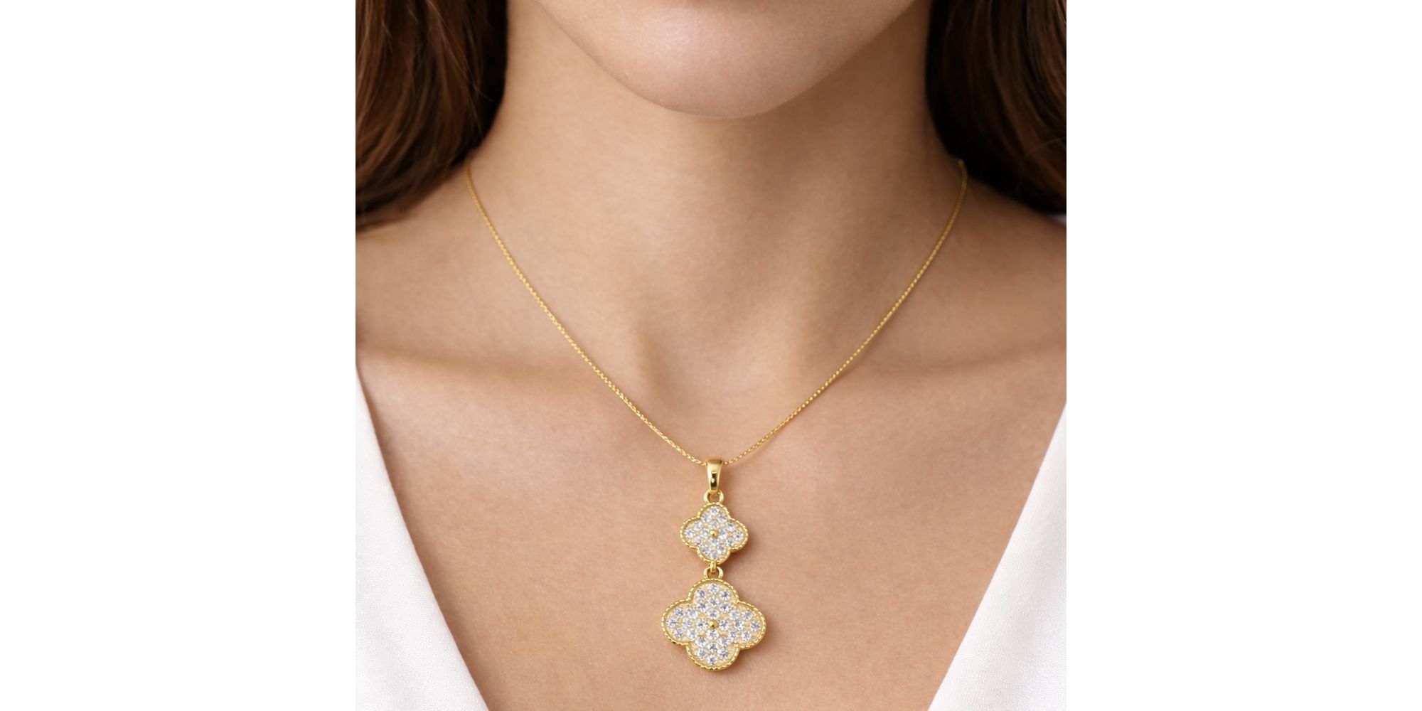 Conjunto Trevo Alhambra Cravejado Banhado a Ouro 18K