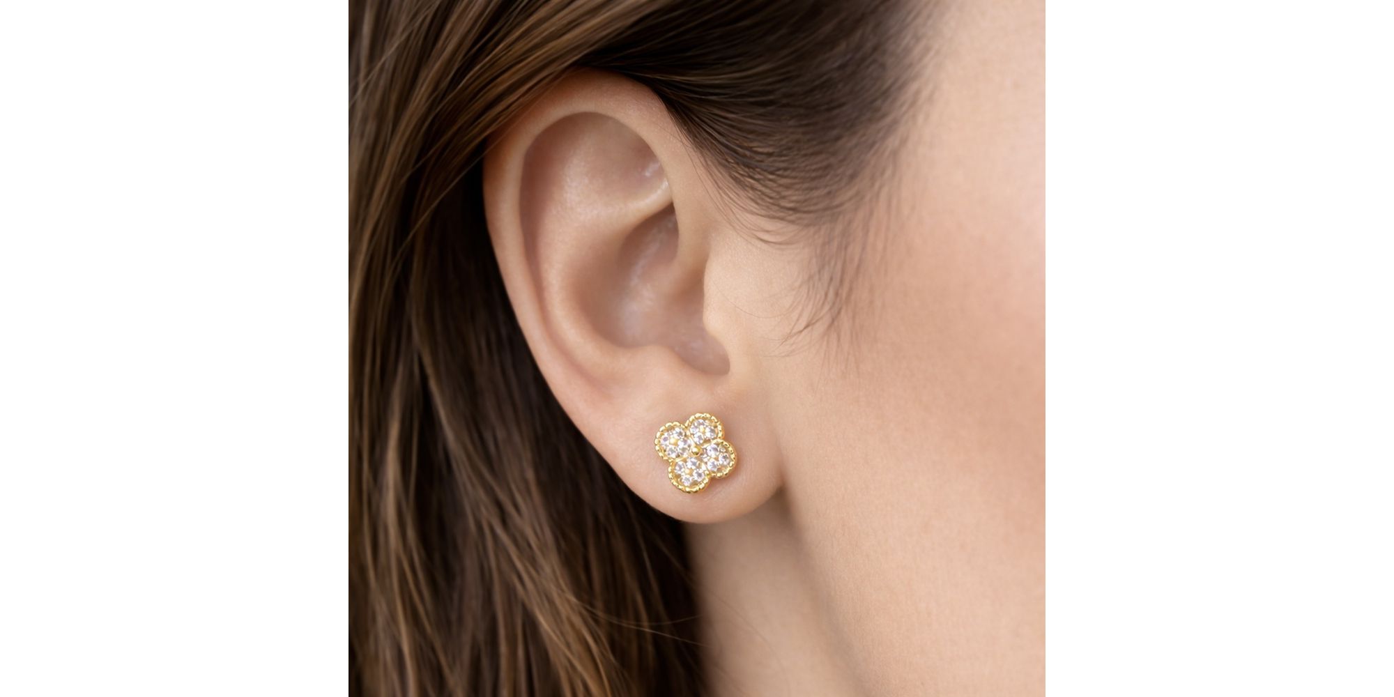 Conjunto Trevo Alhambra Cravejado Banhado a Ouro 18K