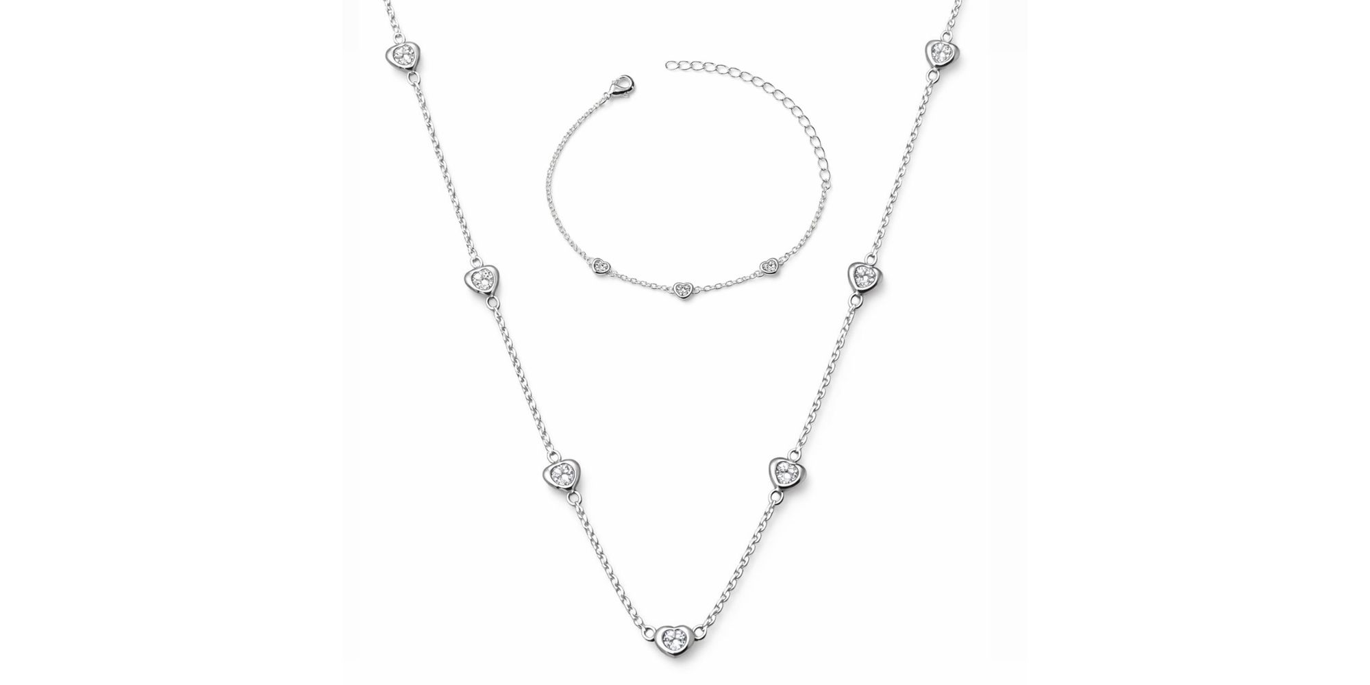 Conjunto Pontos Luz Coração Zircônia Banhado a Prata 925