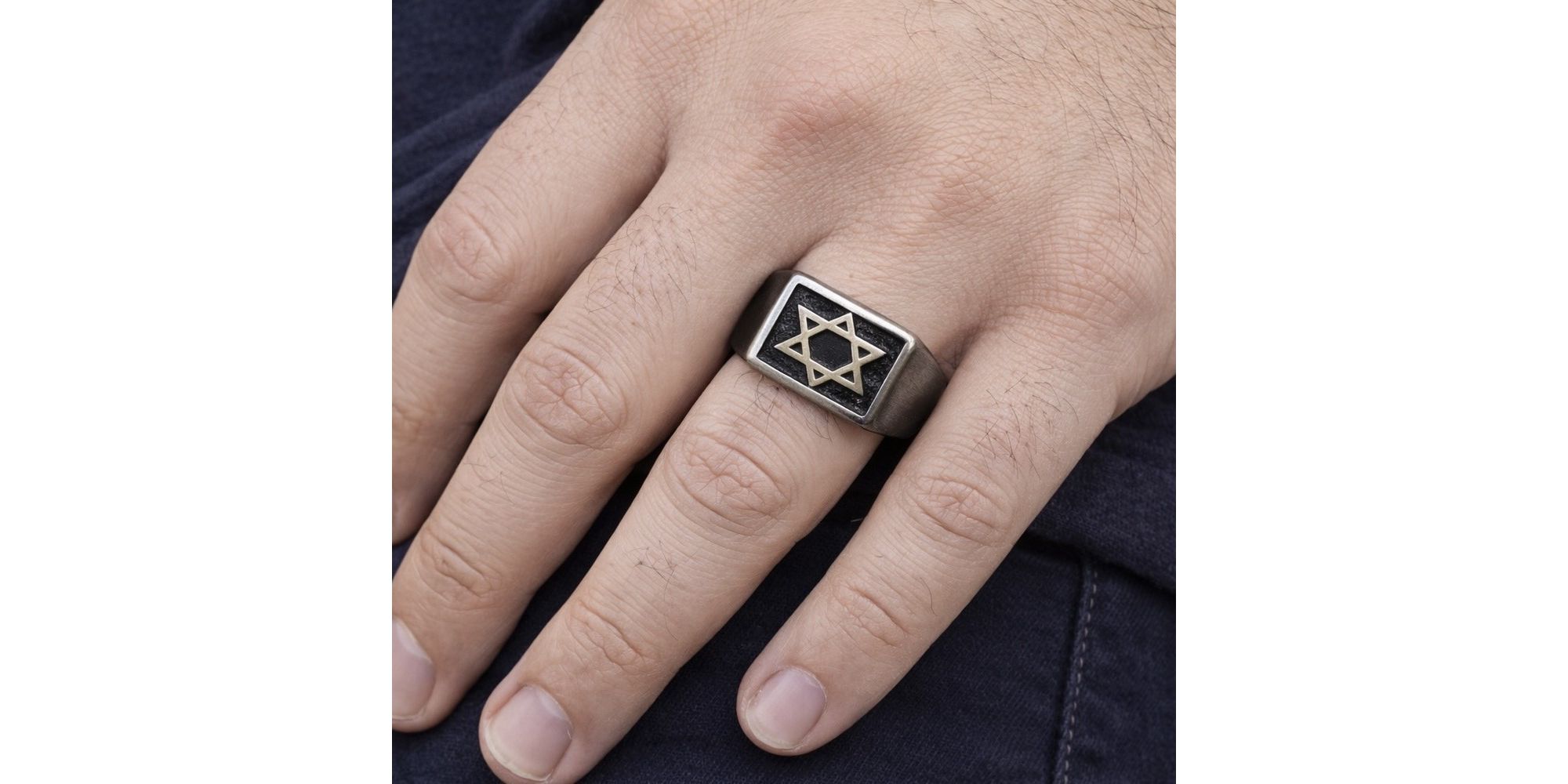 Dedeira Estrela Davi Quadrada Preta Liso Aço Inoxidável