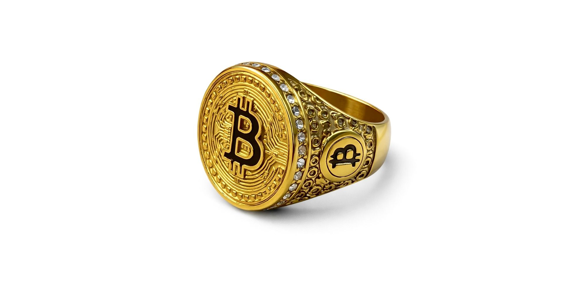 Dedeira Bitcoin Preta Rredonda Cravejada Aço Dourado