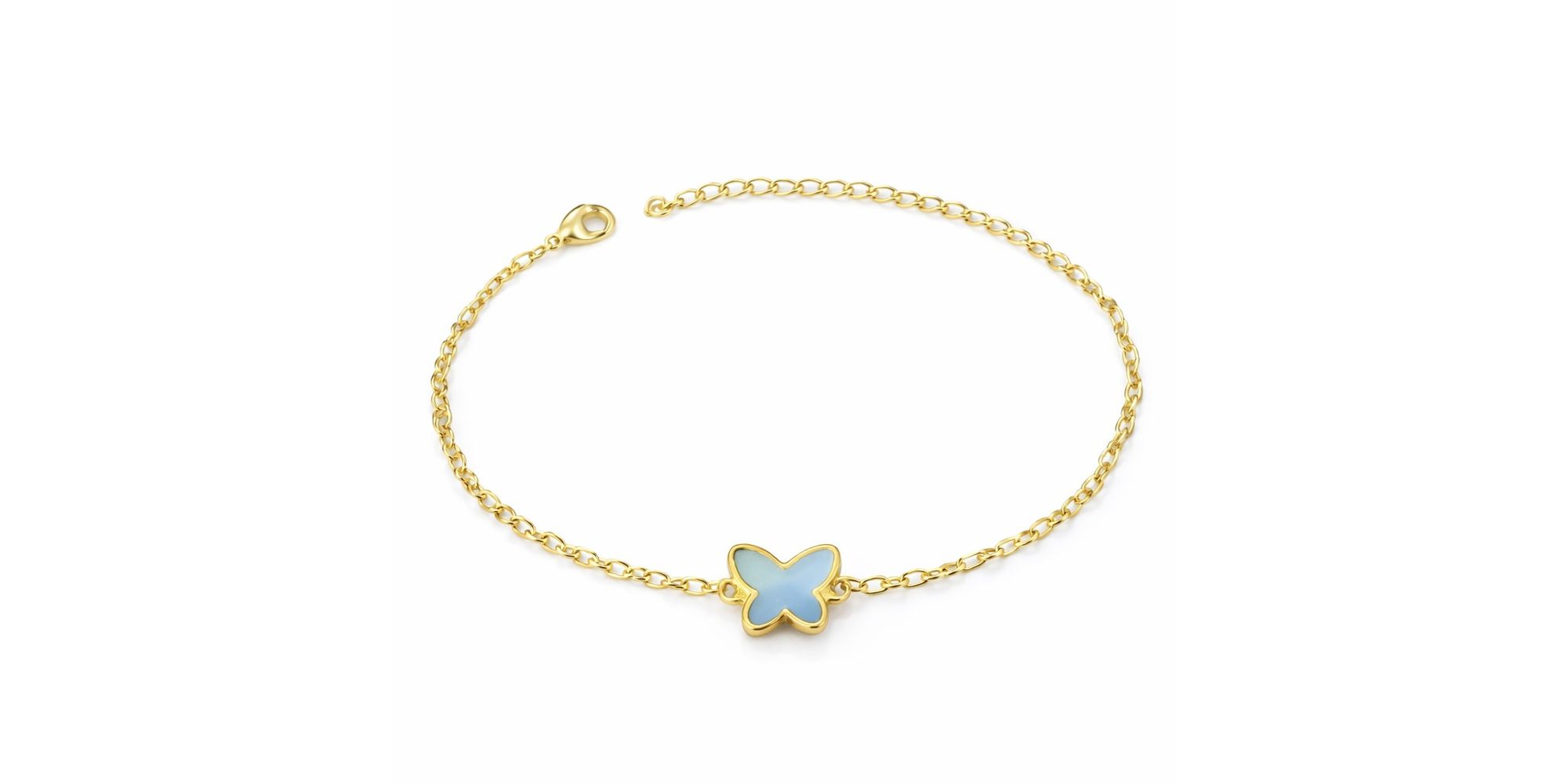 Pulseira Borboleta Azul Meio Banhado a Ouro 18K