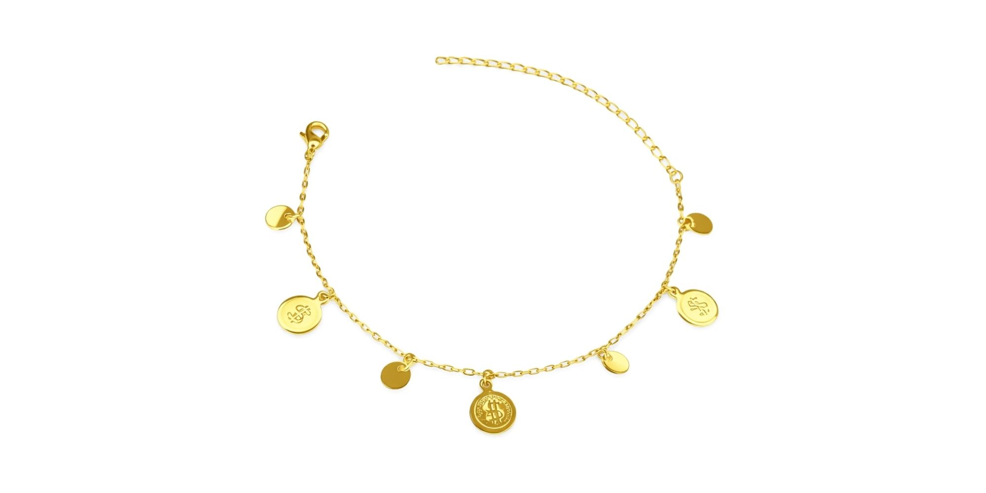 Pulseira Três Cifrão Medalha Pendurado Banhado A Ouro 18K