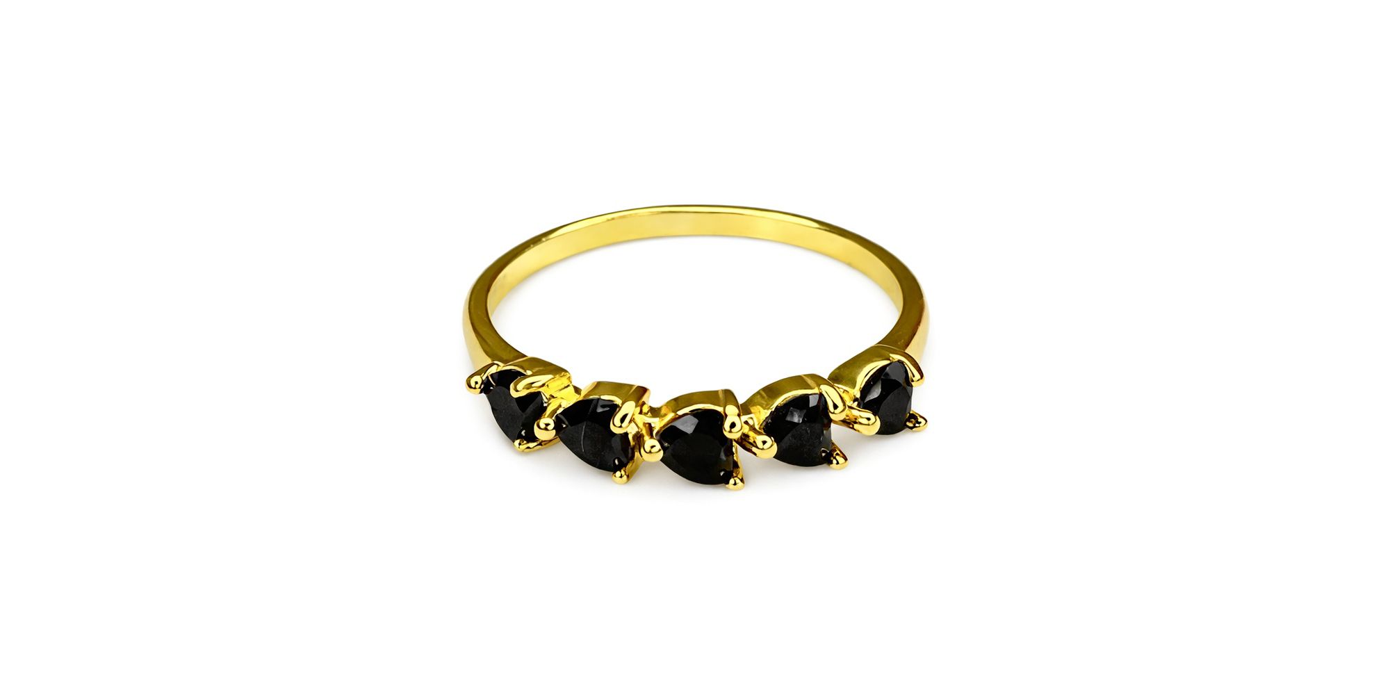 Anel 5 Corações Preto Zircônia Banhado a Ouro 18K