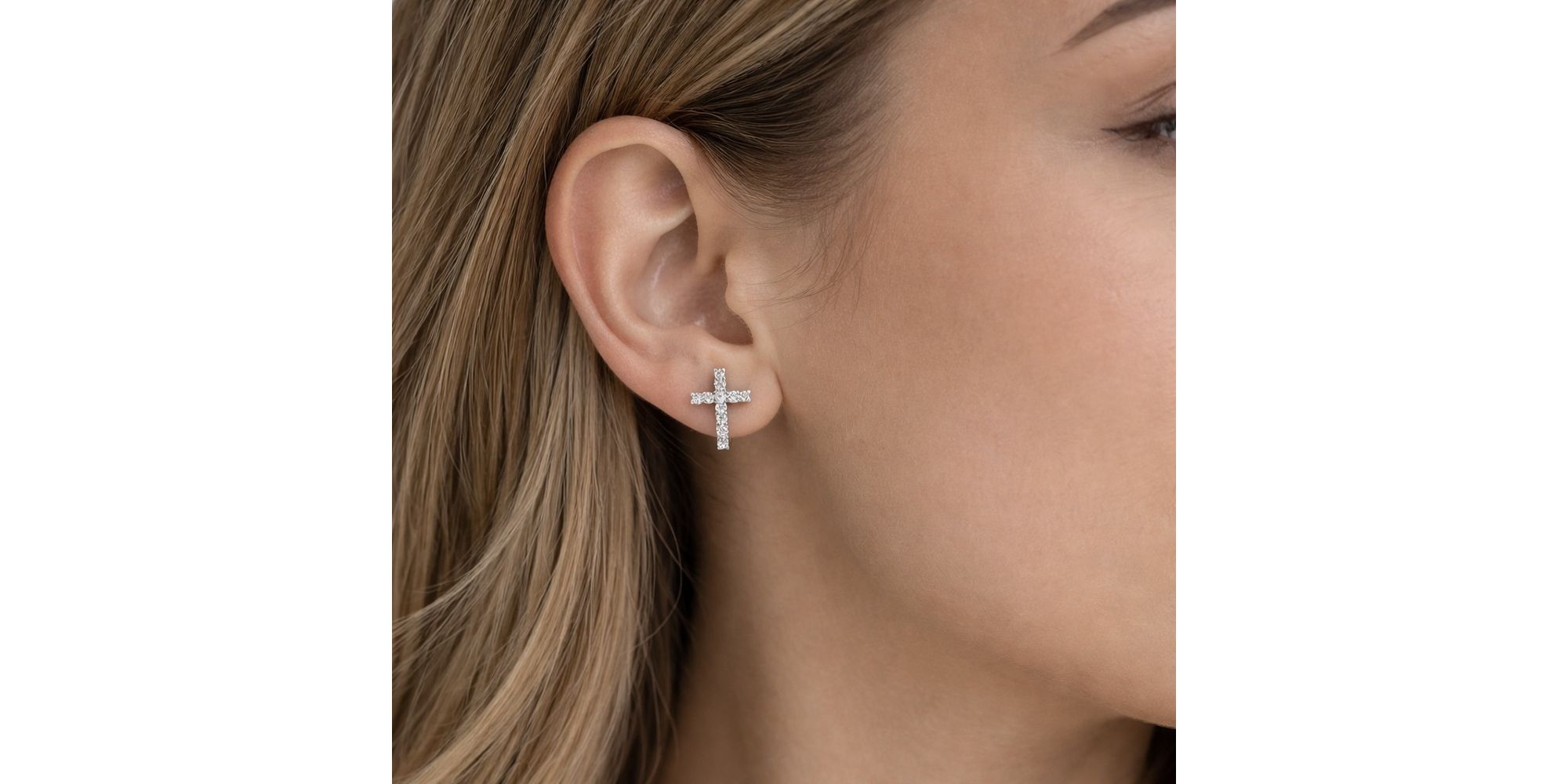 Conjunto Cruz Strass Banhado a Prata 925