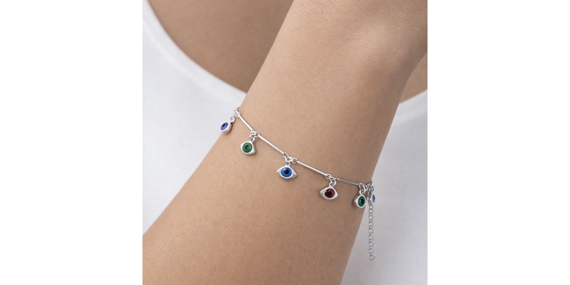 Pulseira Olho Grego Terceiro Colar Pendurado Palito Banhado a Prata 925