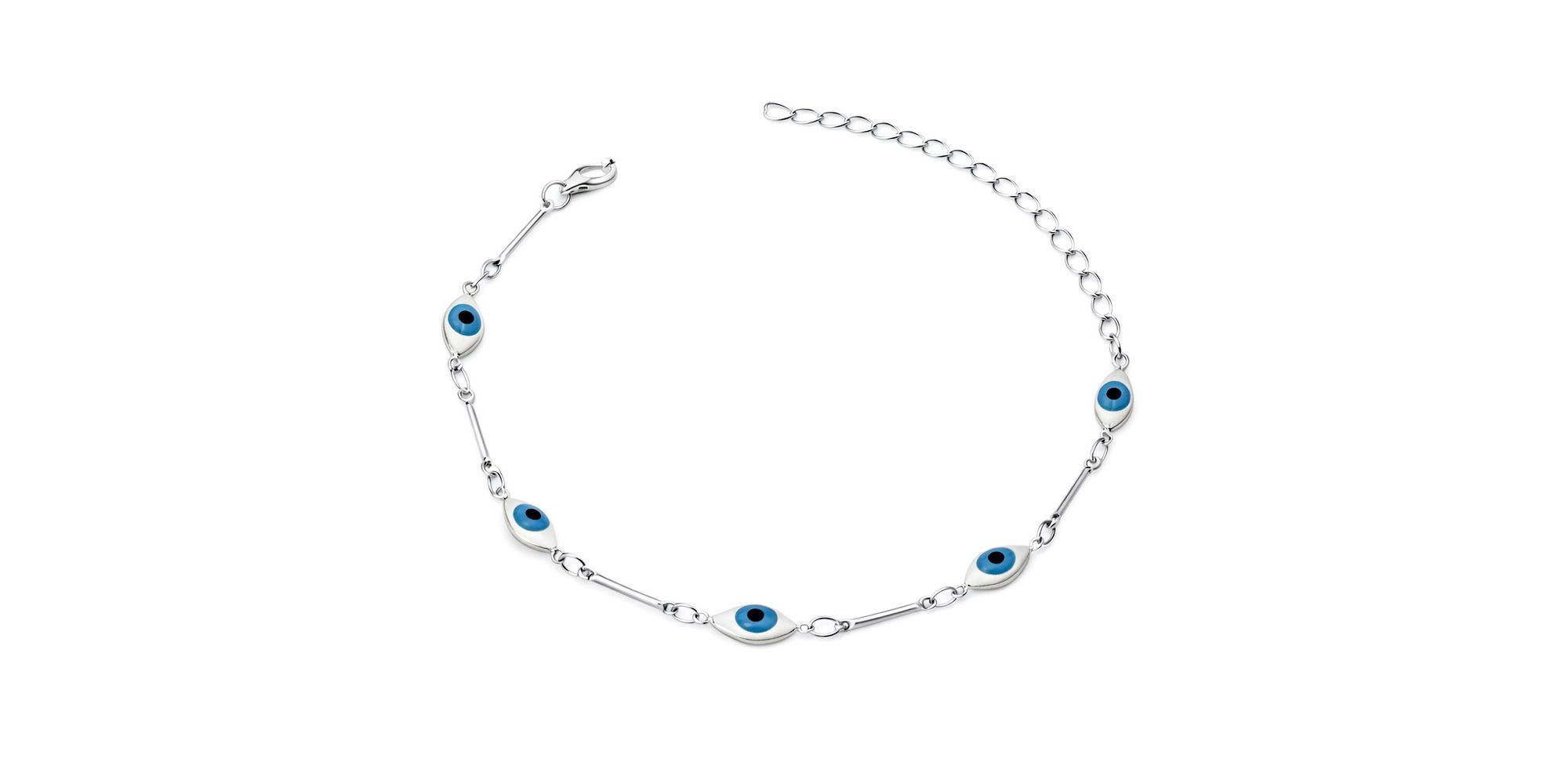 Pulseira Olho Grego Branco Azul Claro Banhado a Prata 925