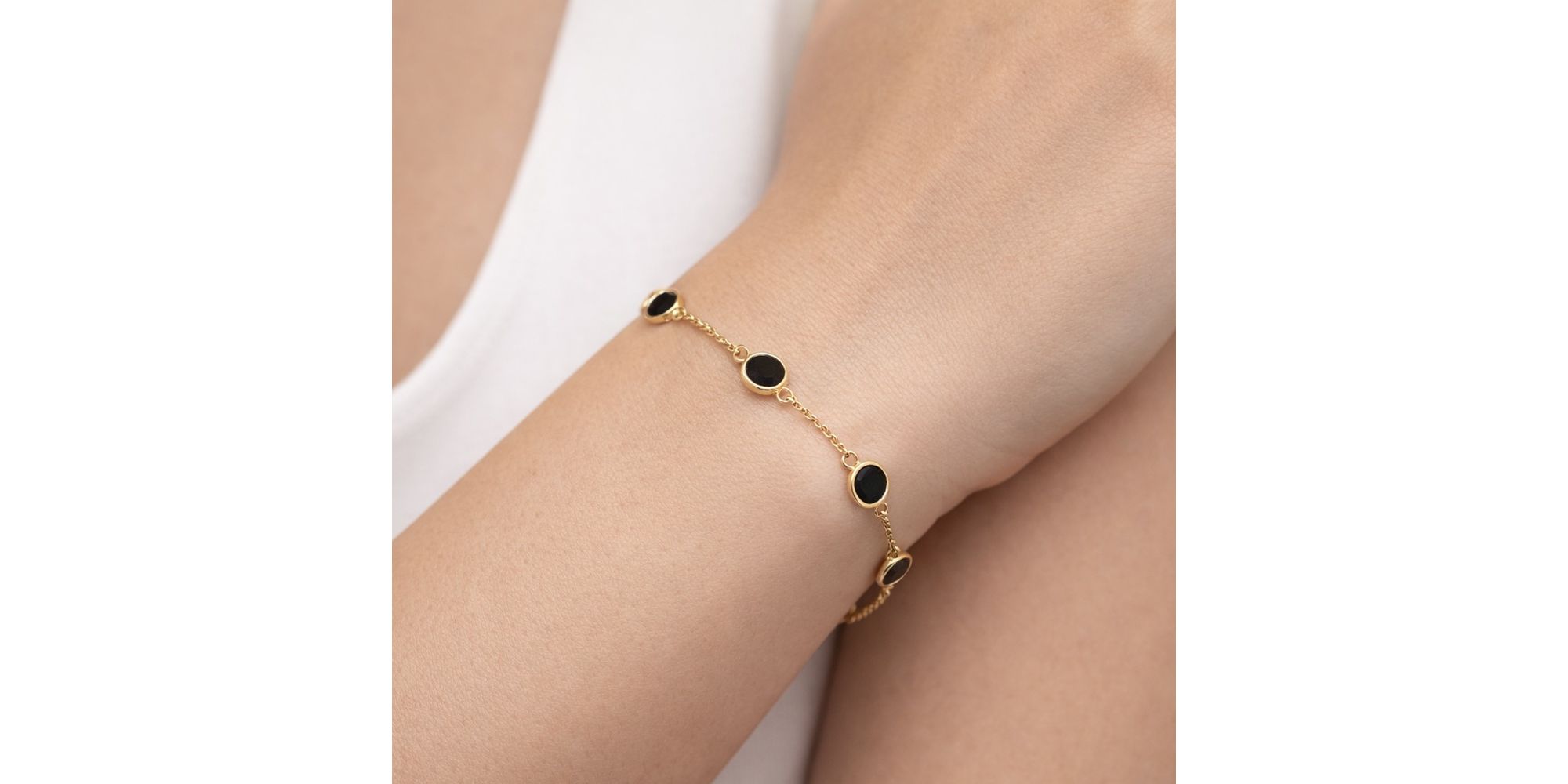 Pulseira Tiffany Preta Banhado a Ouro 18k