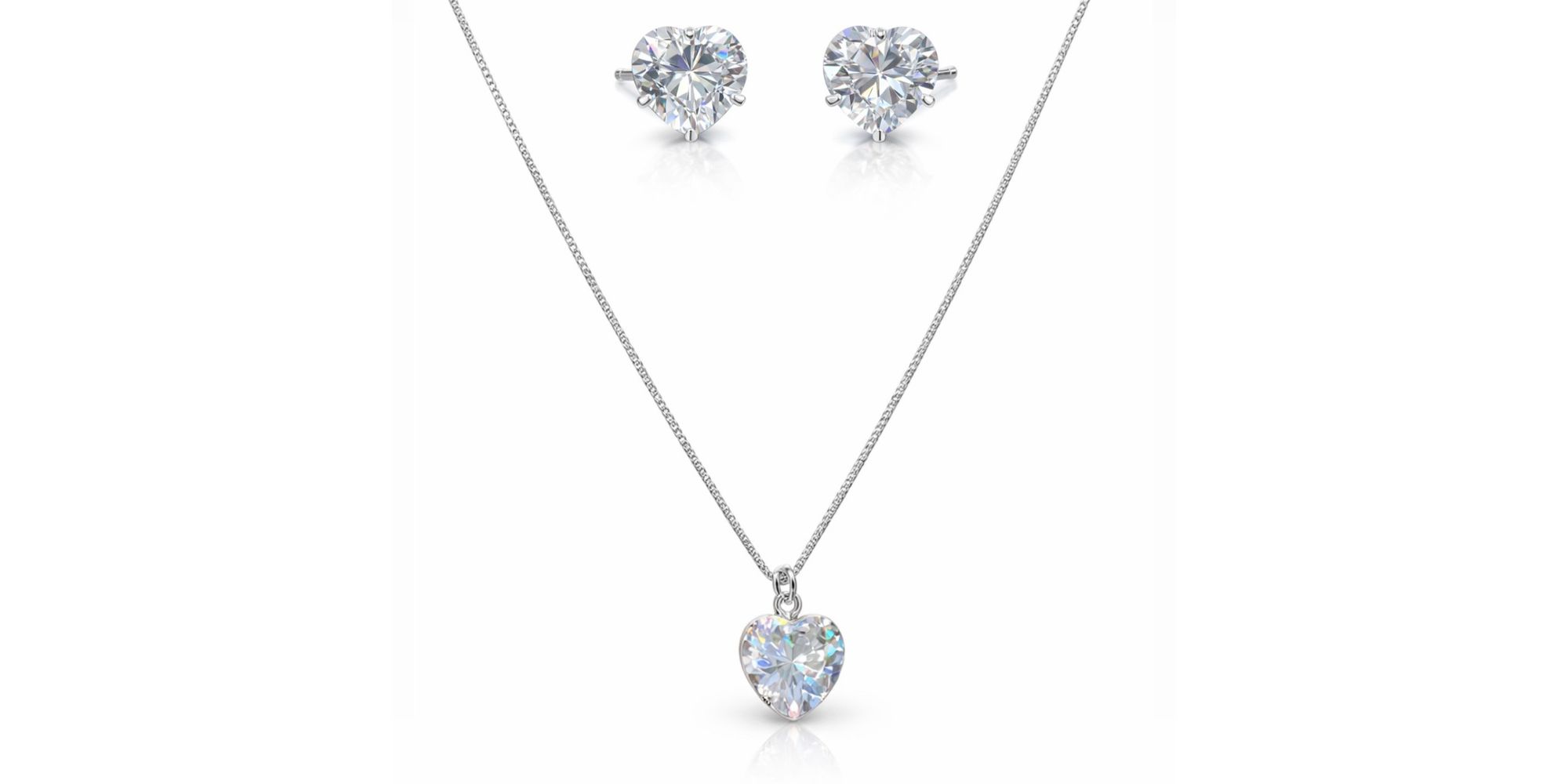 Conjunto Coração Zircônia Banhado a Prata 925