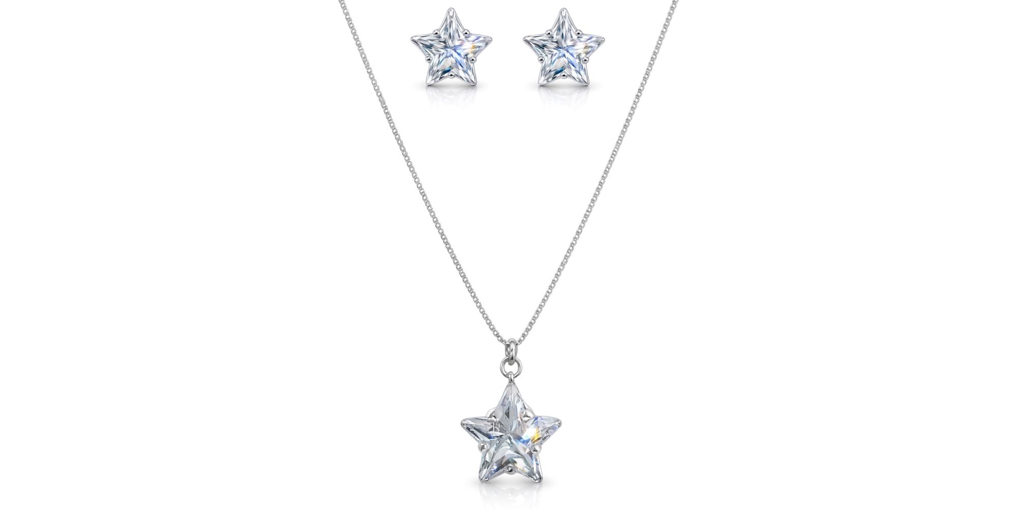 Conjunto Estrela Zircônia Banhado a Prata 925