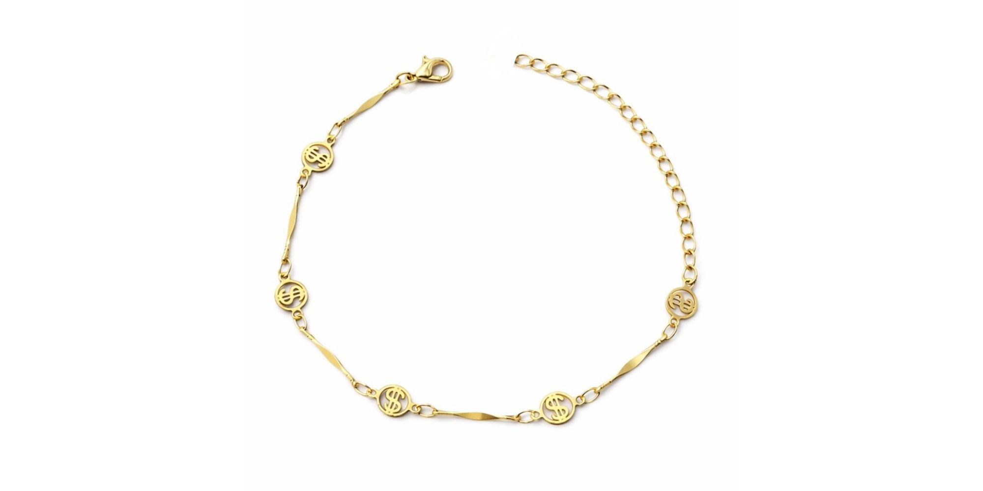 Pulseira Cifrão Canutilho Torcido Banhado A Ouro 18K