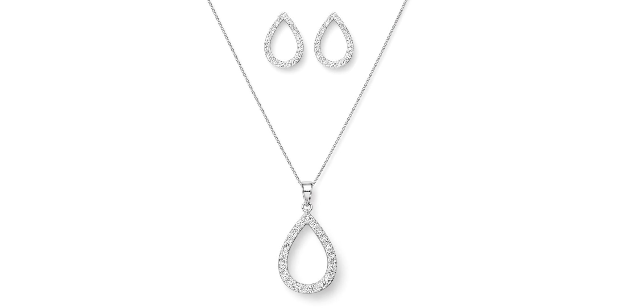 Conjunto Gota Vazado StrassBanhado a Prata 925