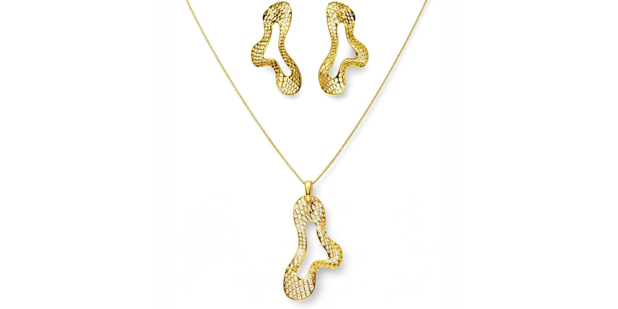 Conjunto Orgânico Vazado Banhado a Ouro 18K