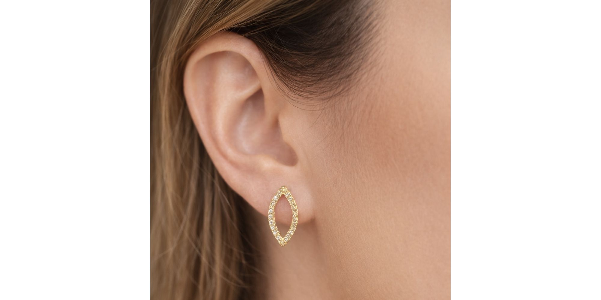 Conjunto Navete Vazado Strass Banhado a Ouro 18k