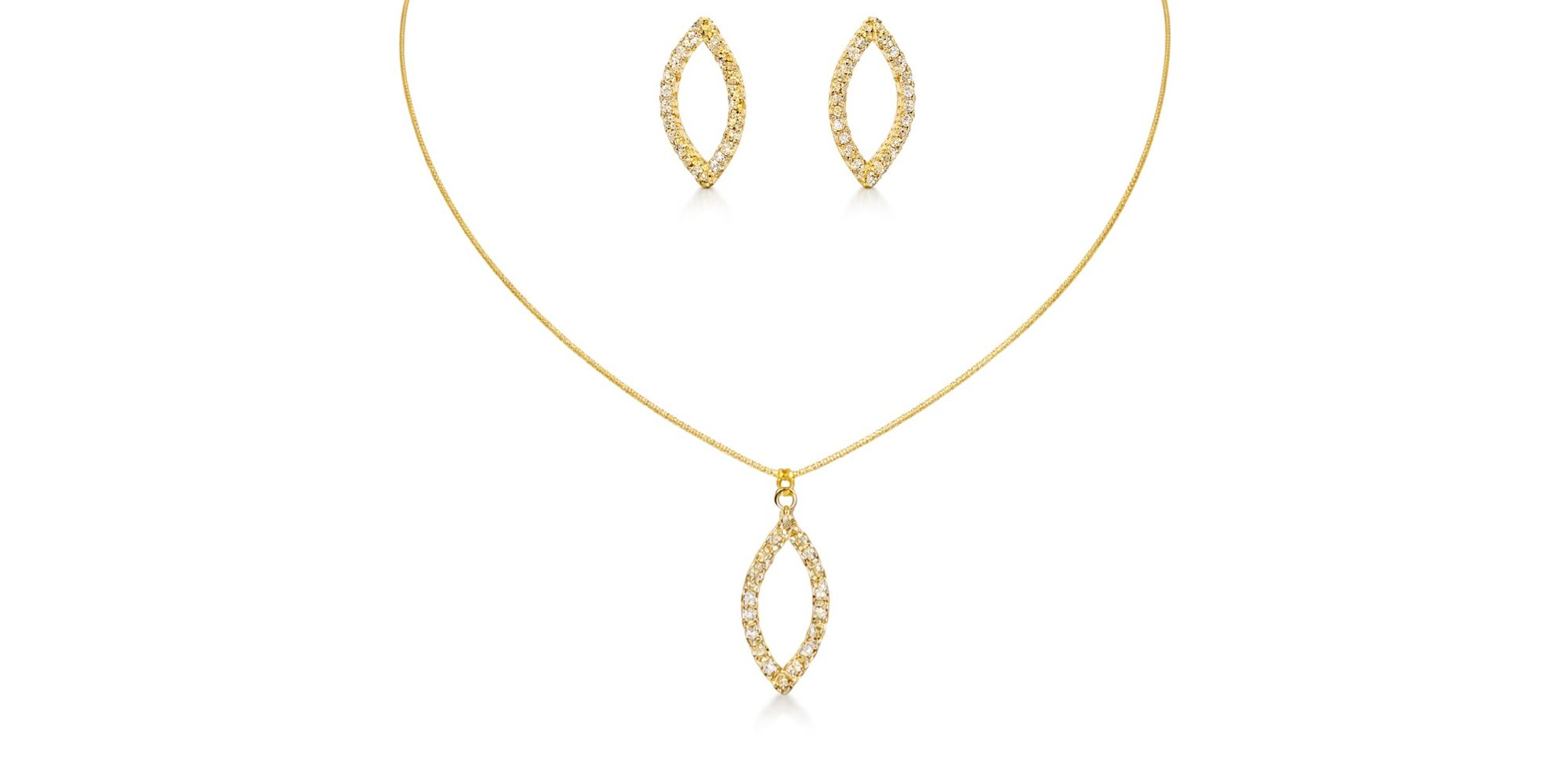 Conjunto Navete Vazado Strass Banhado a Ouro 18k