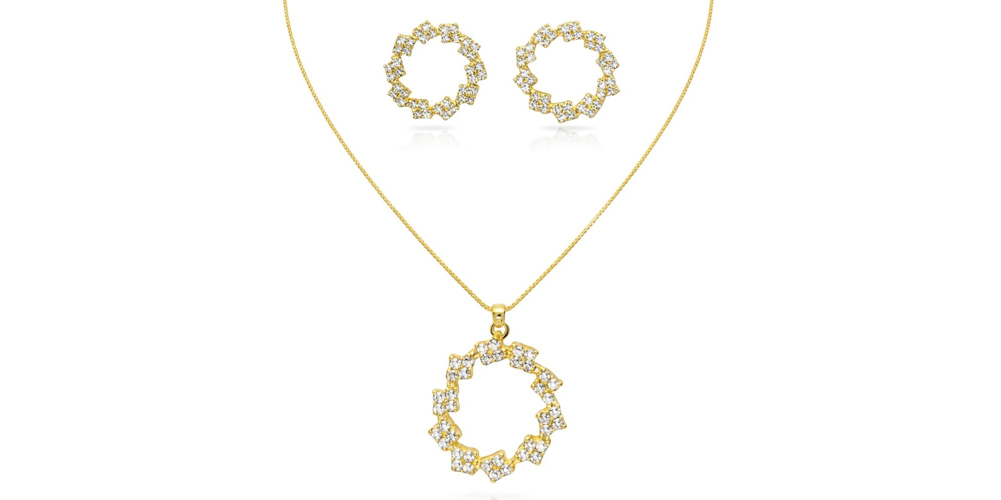 Connjunto Coroa Flor Strass Banhado a ouro 18K