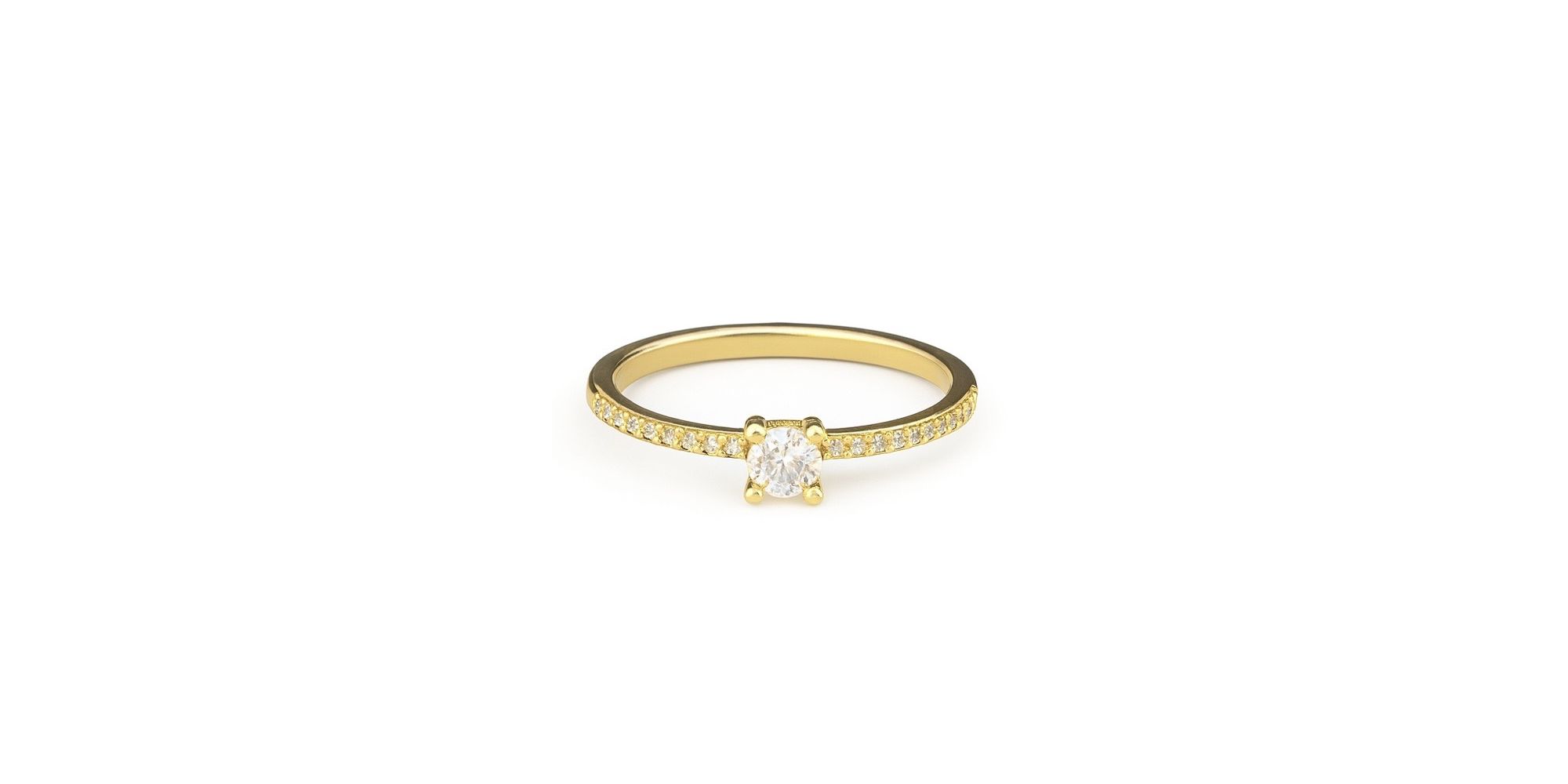 Anel Solitário Delicate Cravejado Pedra Cristal Zircônia Banhado a Ouro 18K