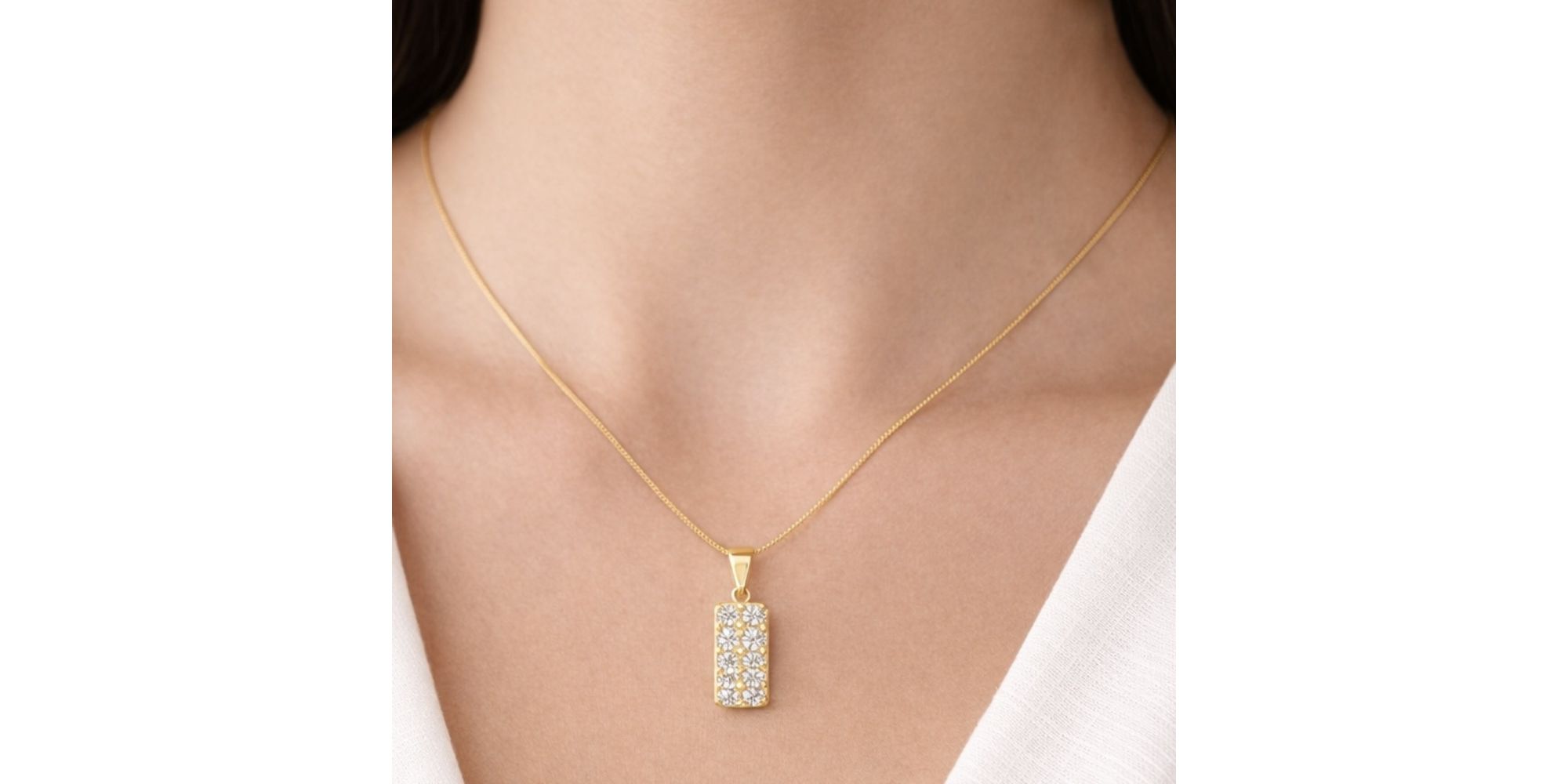 Conjunto Retangular Strass Banhado a Ouro 18k