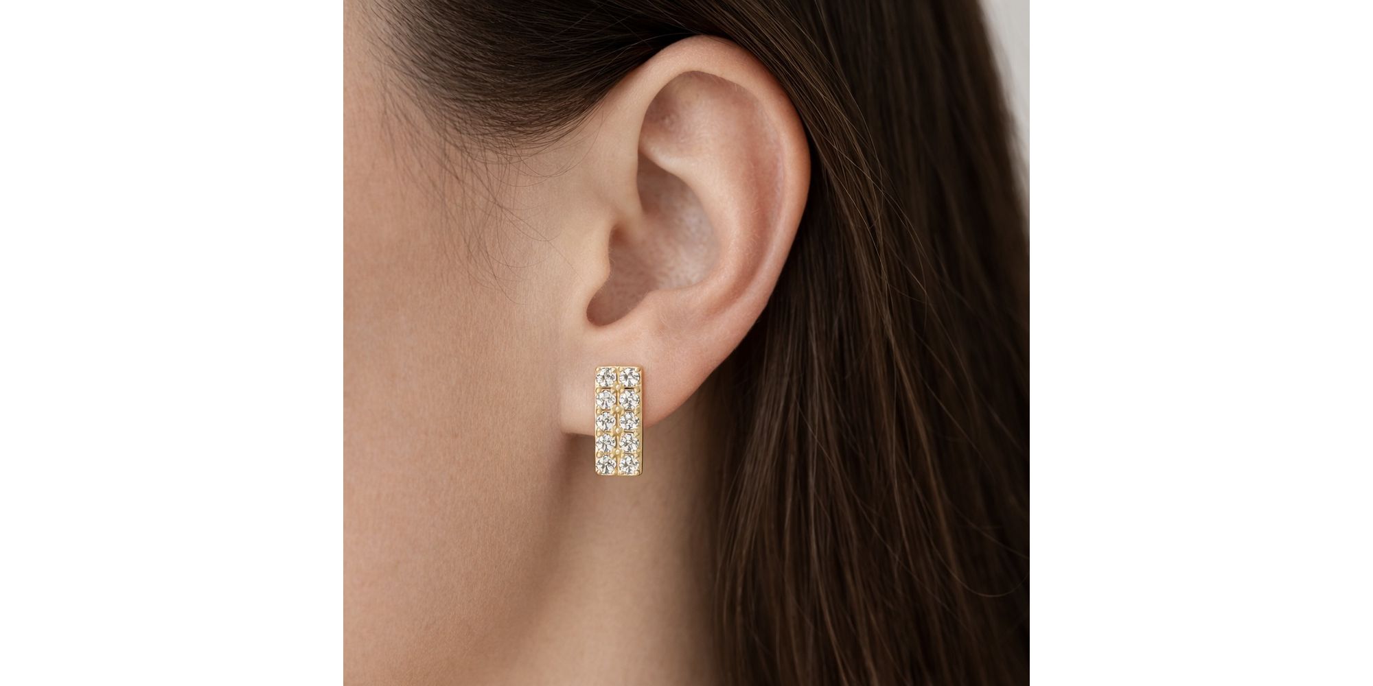 Conjunto Retangular Strass Banhado a Ouro 18k