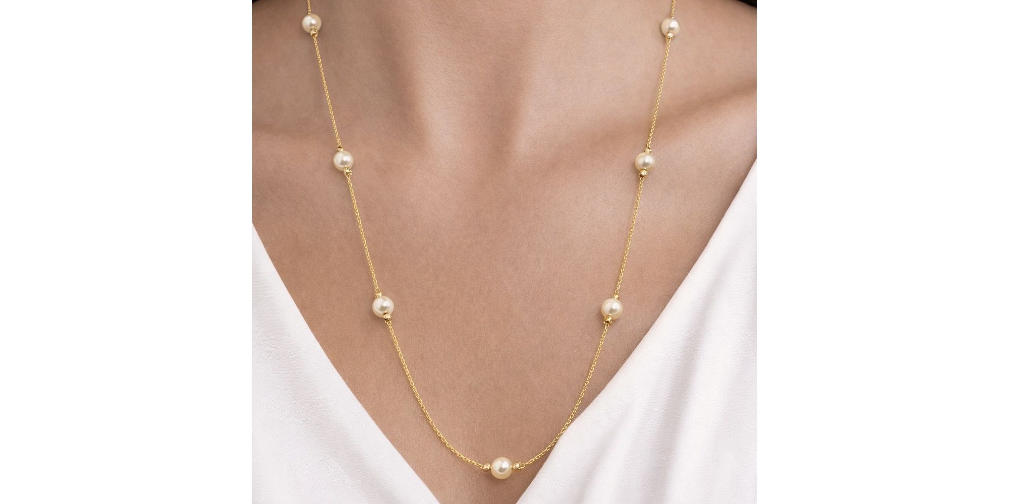 Colar L90 Pérolas Espaçadas Banhado a Ouro 18K