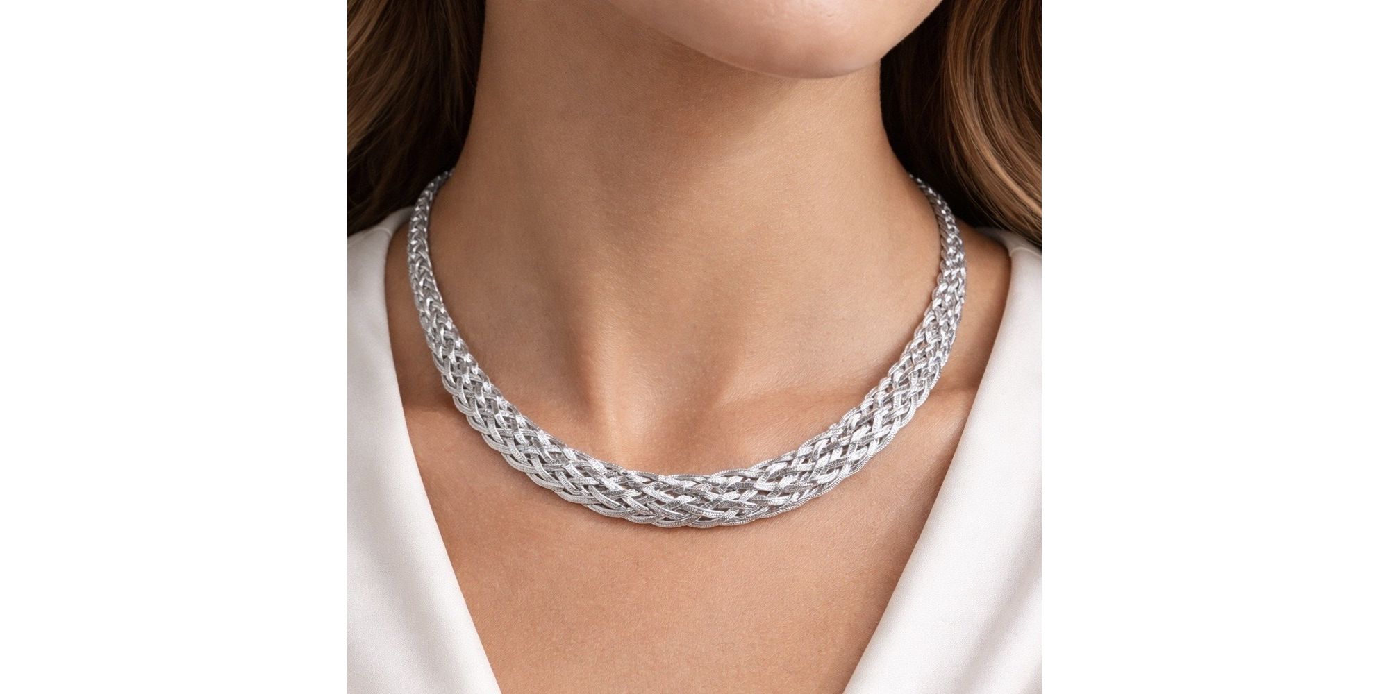 Colar Trançada 7 Fios Banhado a Prata 925