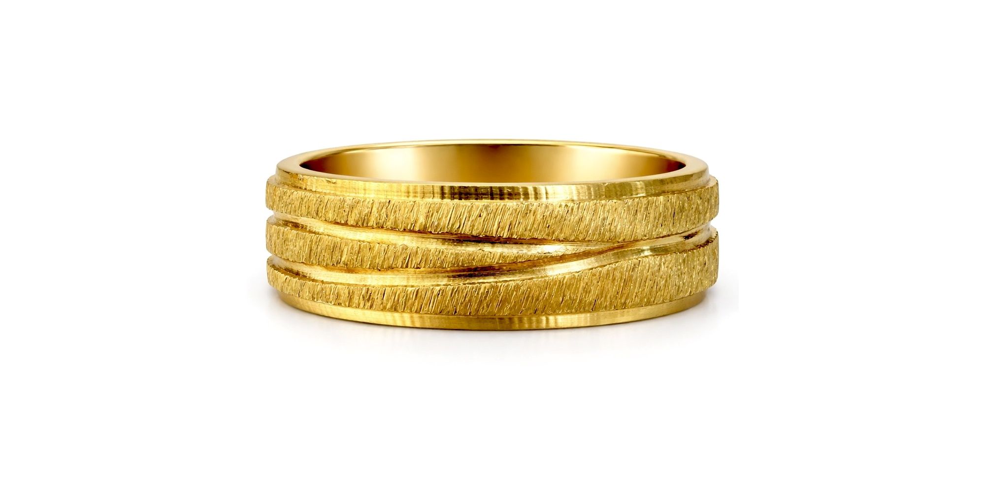 Aliança Reta 3 Linhas Brilho Aço Dourado