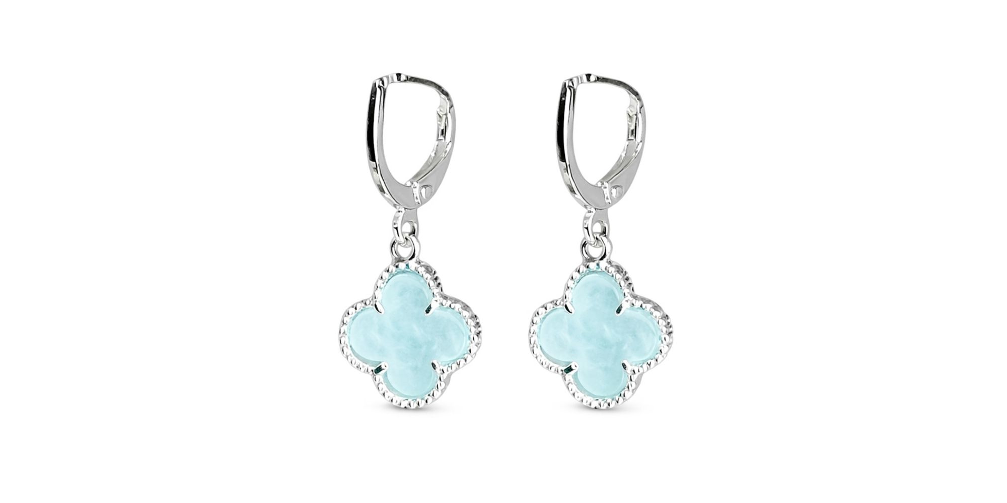 Brinco Trevo Azul Água Tranqueta Banhado A Prata 925