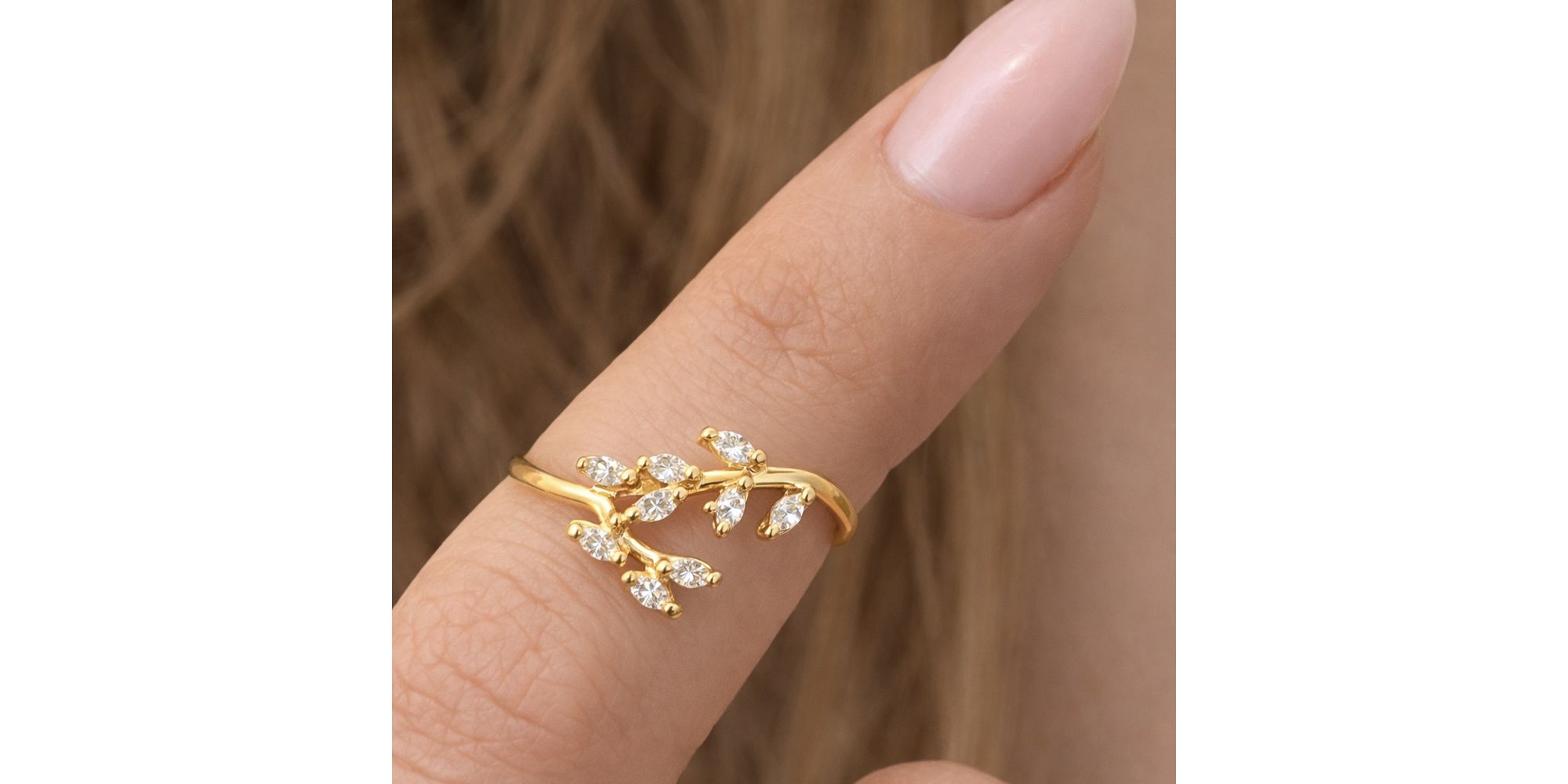 Anel Falange Ramo Regulável Cristal Banhado a Ouro 18K