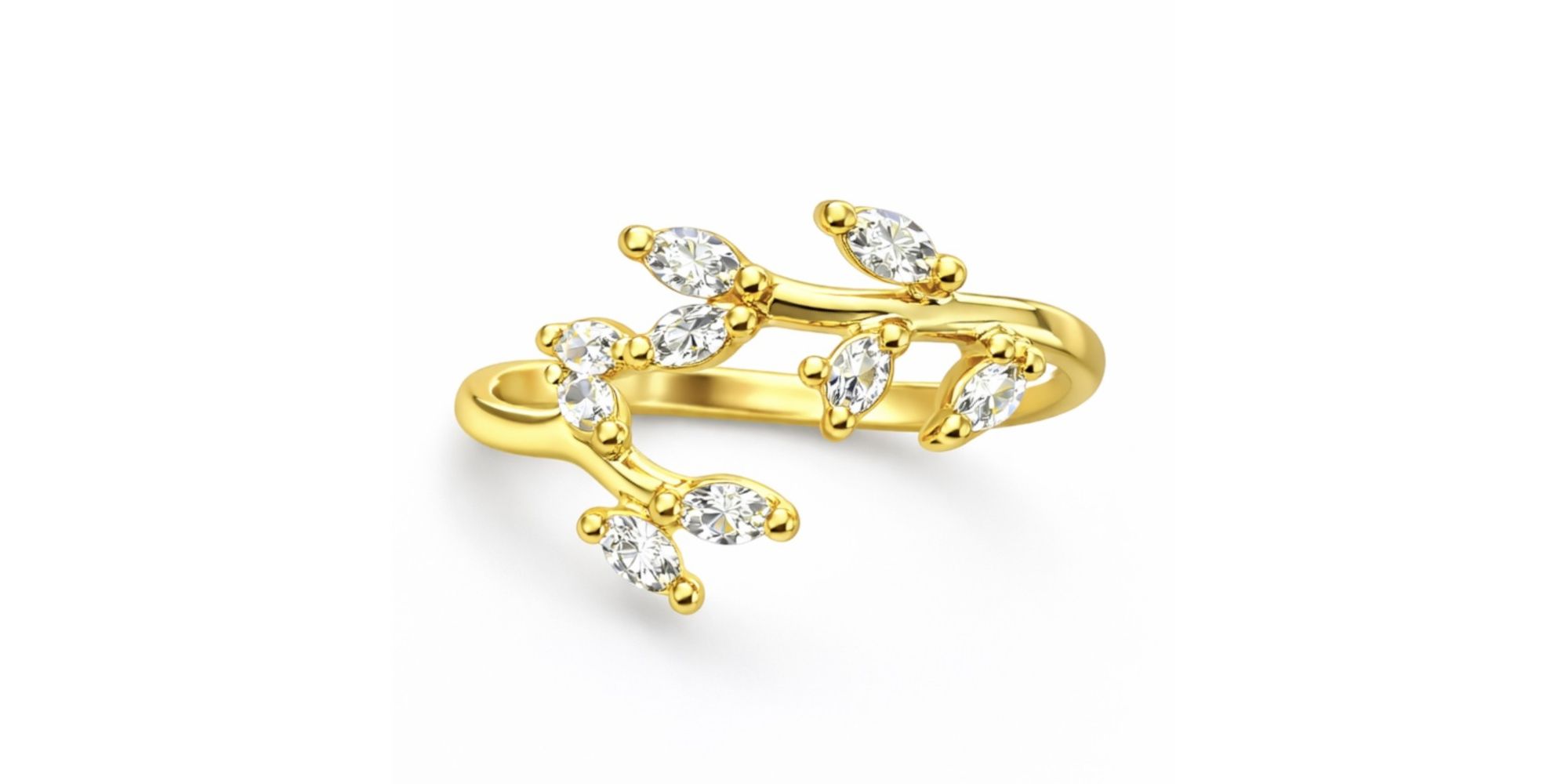 Anel Falange Ramo Regulável Cristal Banhado a Ouro 18K