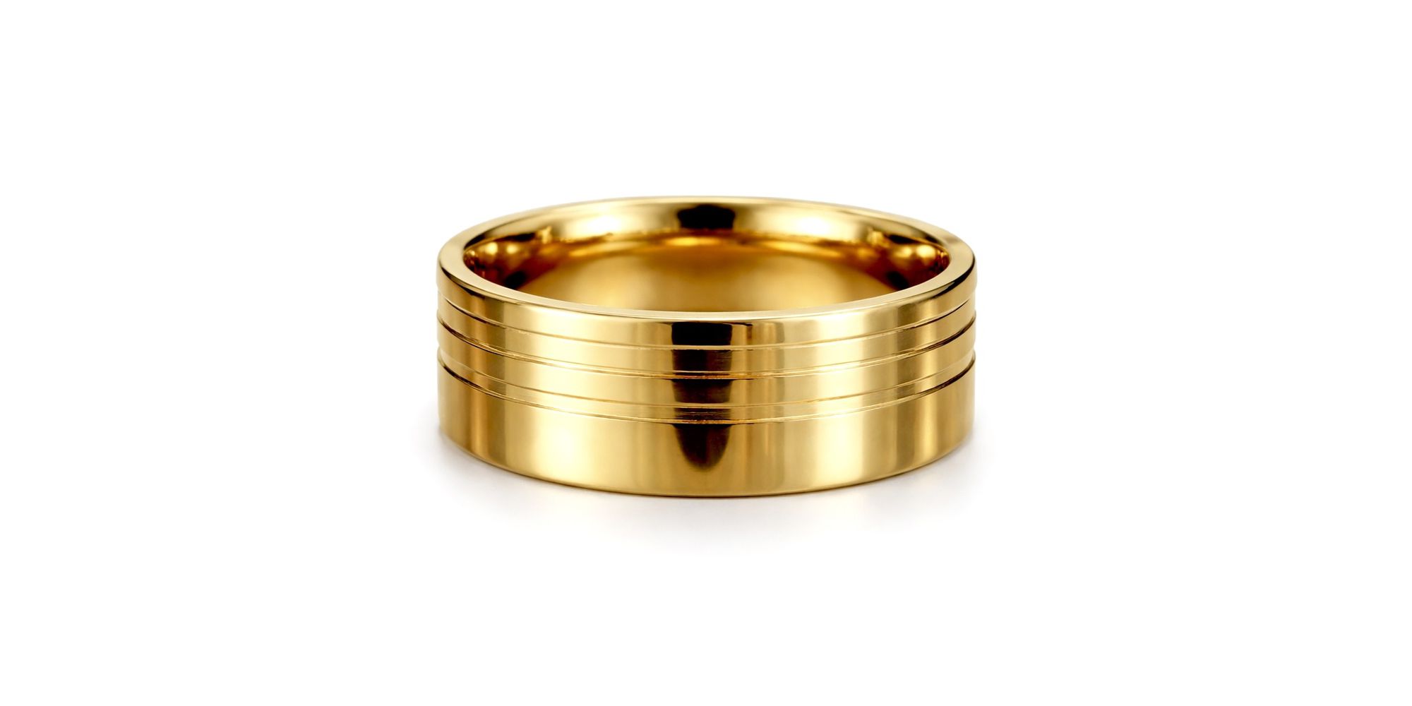 Aliança Reta 2 Linhas 8 Milímetros Aço Dourado