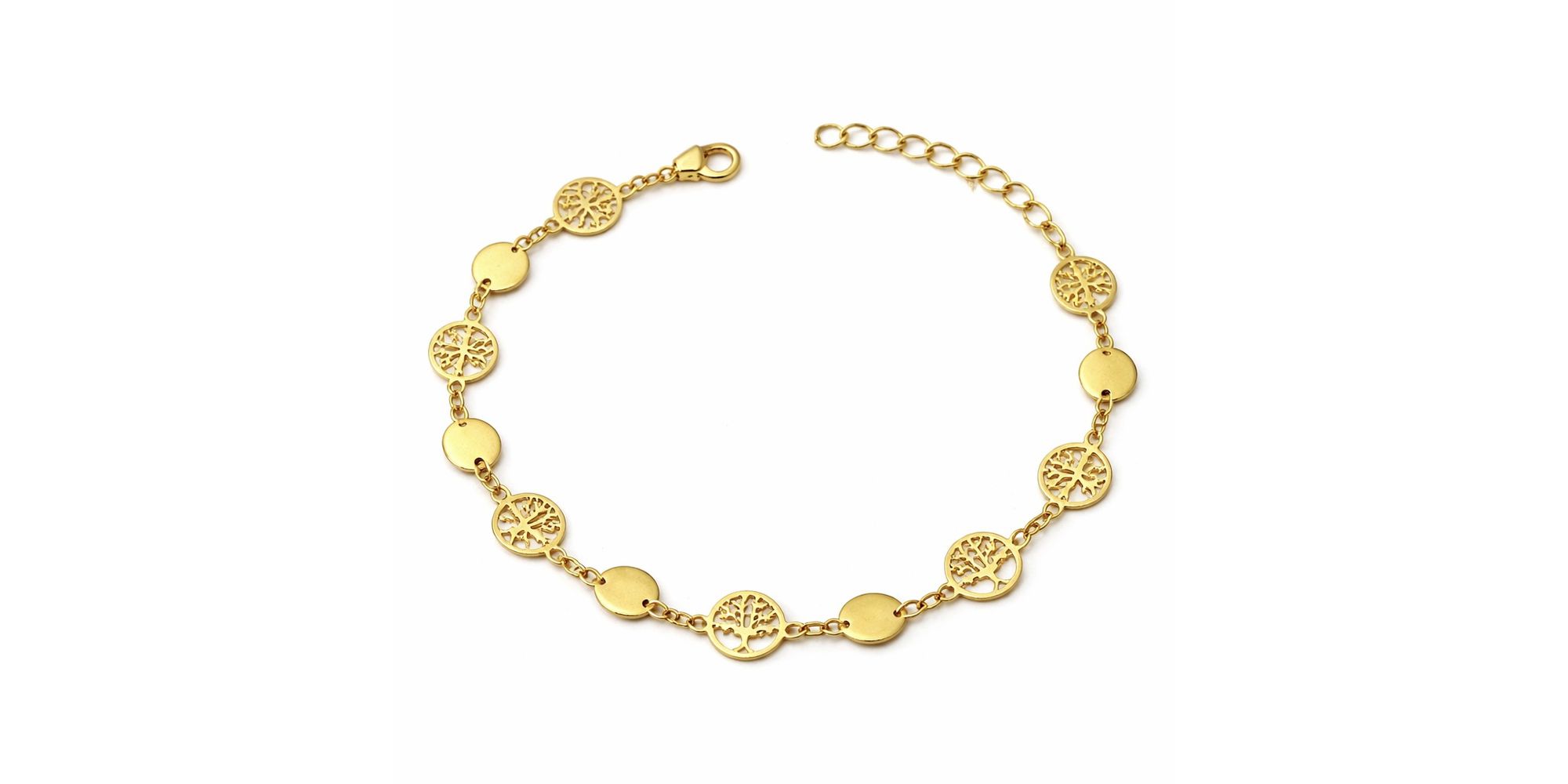 Pulseira Árvore da Vida Medalha Banhado a Ouro 18K