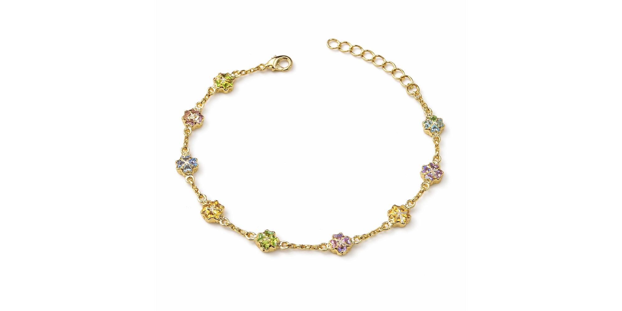 Pulseira Flor Trevo Colorida Banhado A Ouro 18K