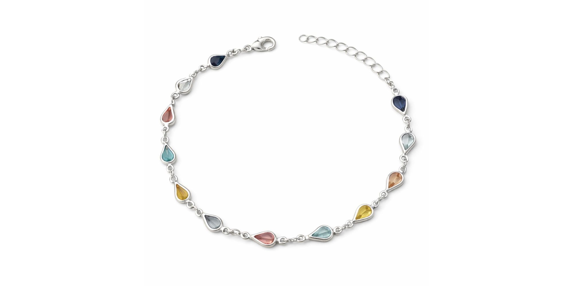 Pulseira Tiffany Gota Colorida Claro Banhado A Prata 925.