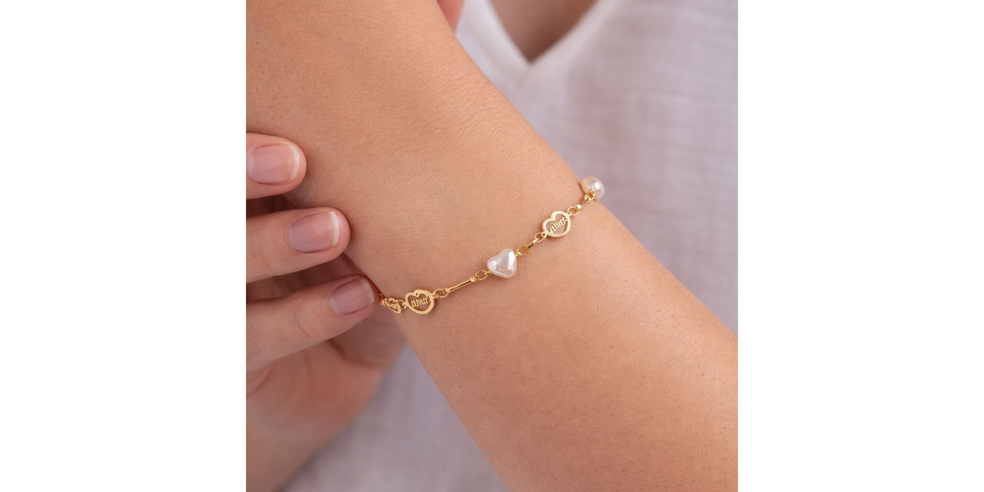 Pulseira Coração Pérola Amor Banhado a Ouro 18K