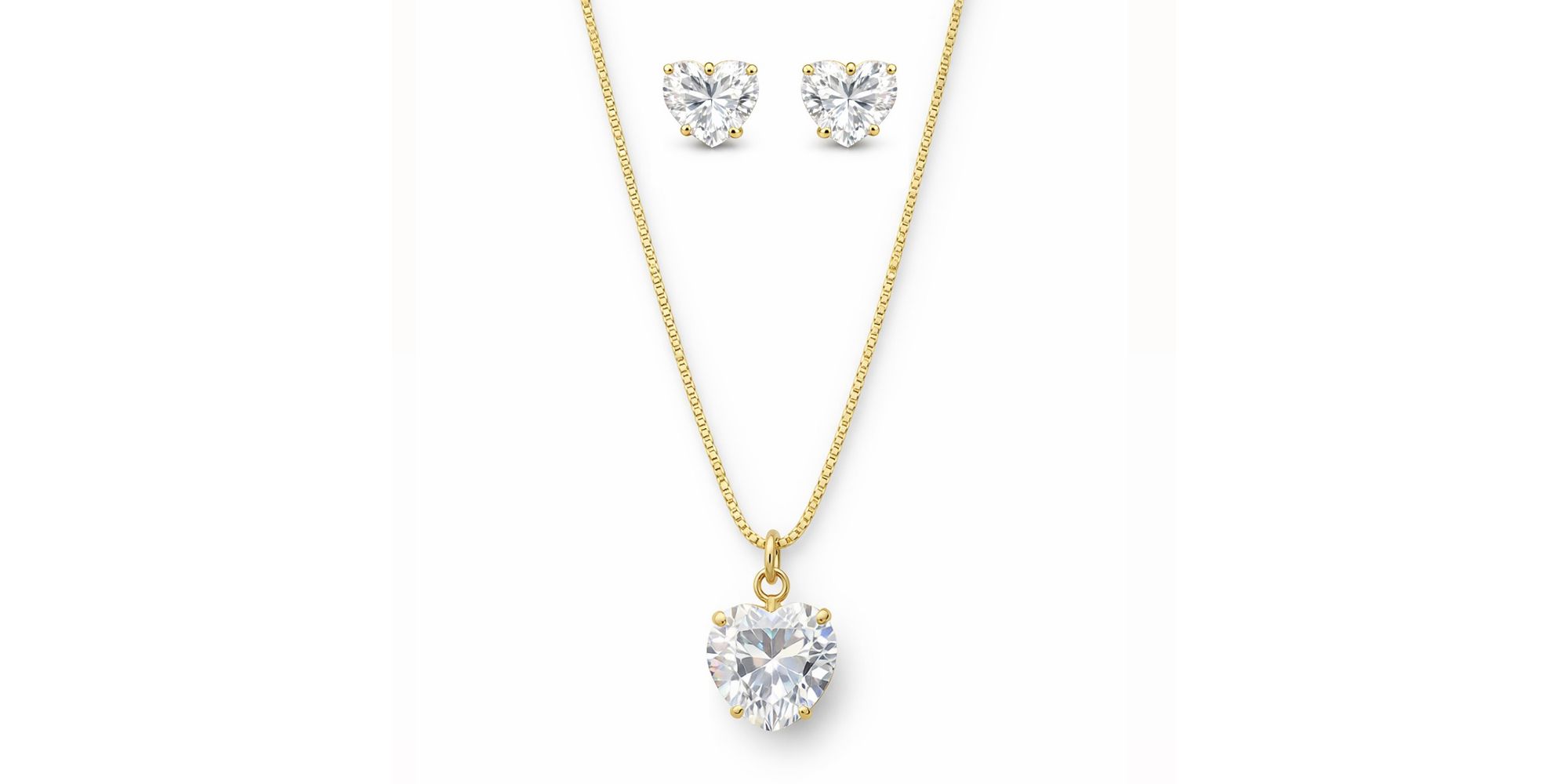 Conjunto Coração Zircônia Banhado a Ouro 18K