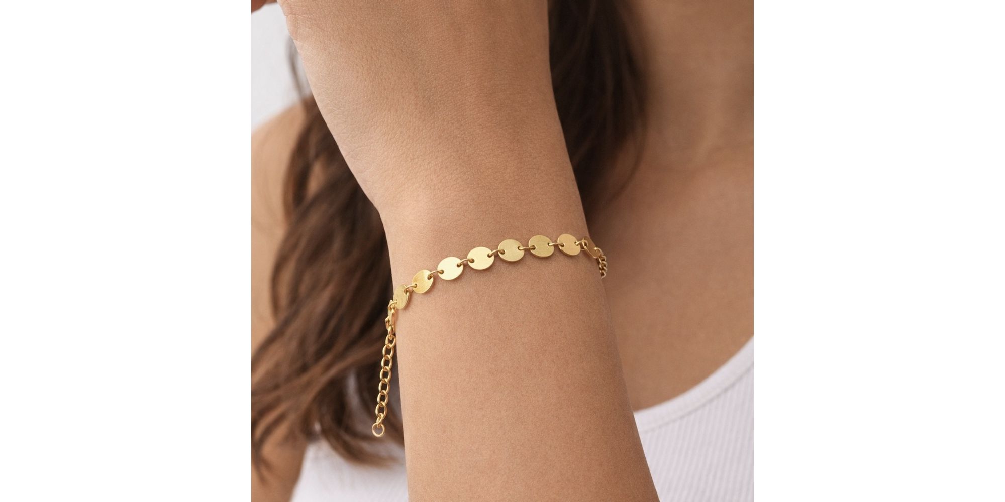 Pulseira Medalha Contínuo Banhado A Ouro 18K