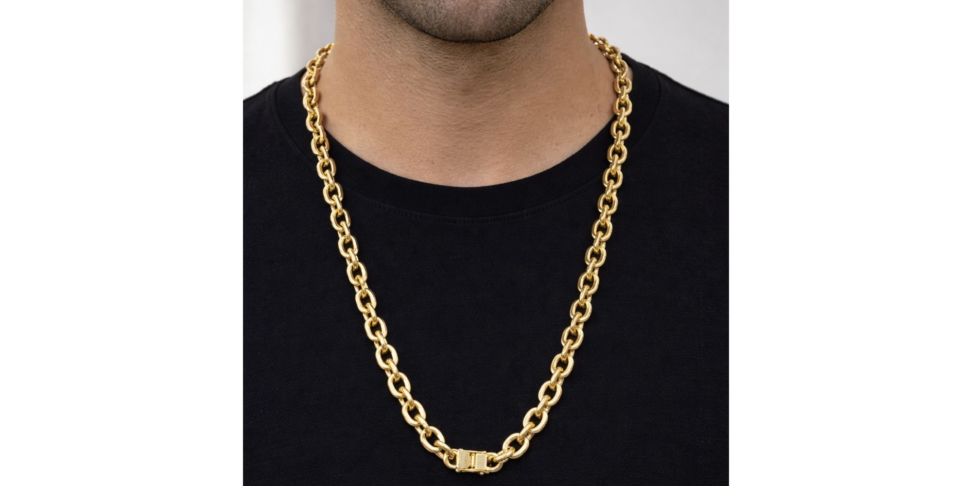 Corrente Cadeado Fecho Gaveta Trava Dupla Banhado A Ouro 18K.