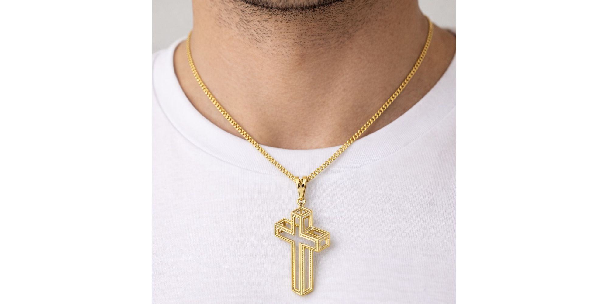 Pingente Cruz 3D Vazado Banhado a Ouro 18K