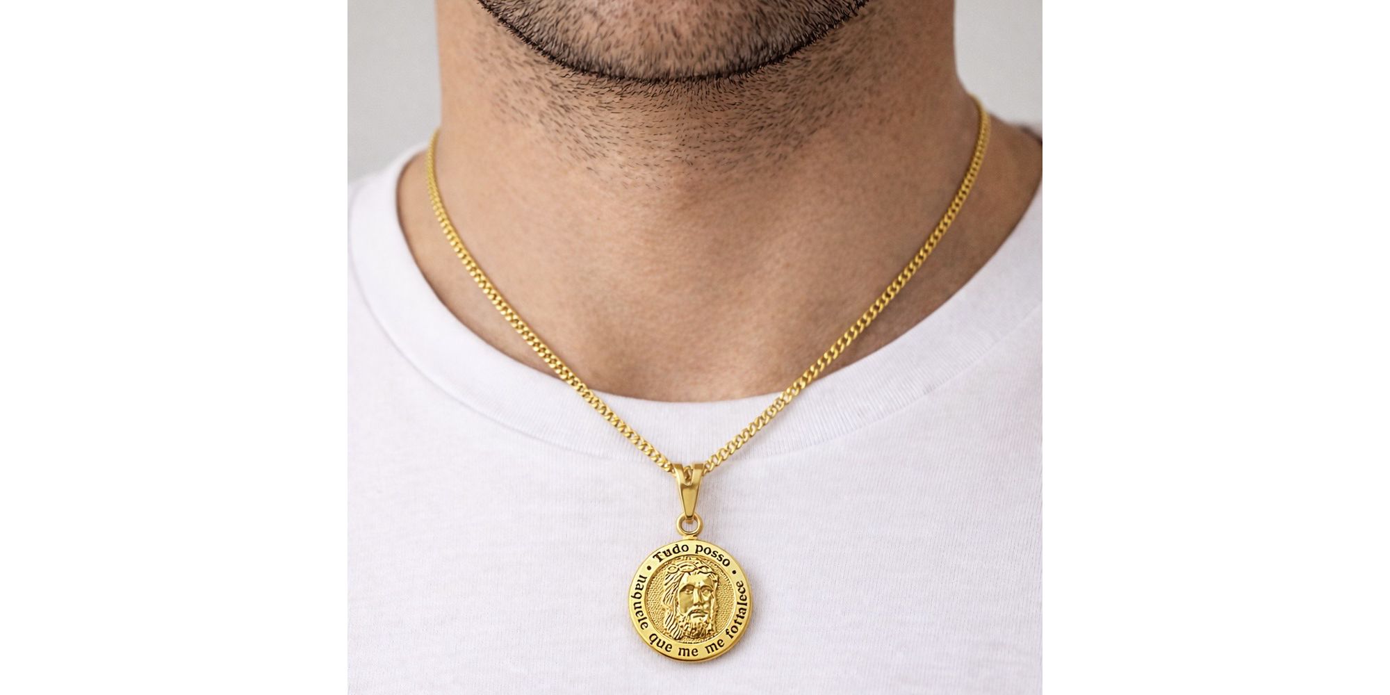 Pingente Face Tudo Posso Banhado a Ouro 18K