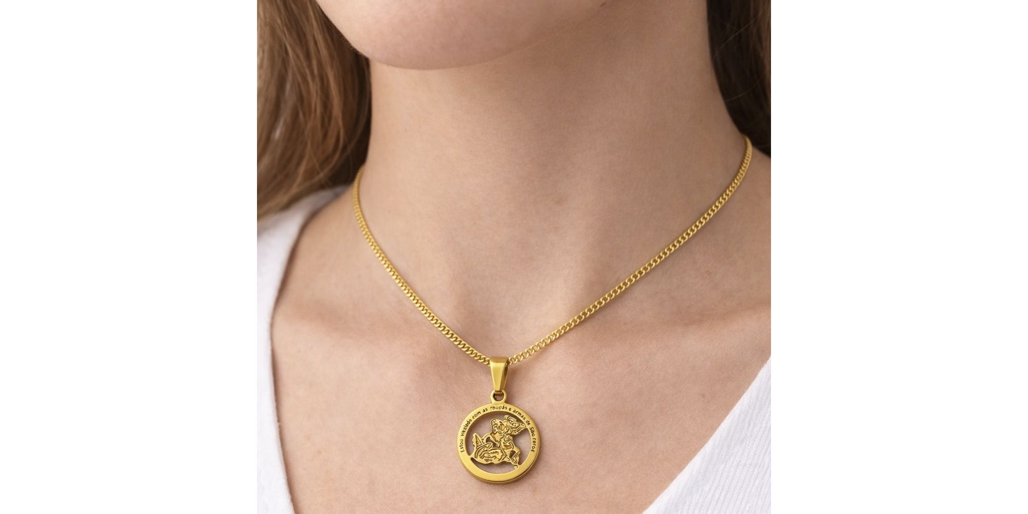 Pingente São Jorge Aço Dourado