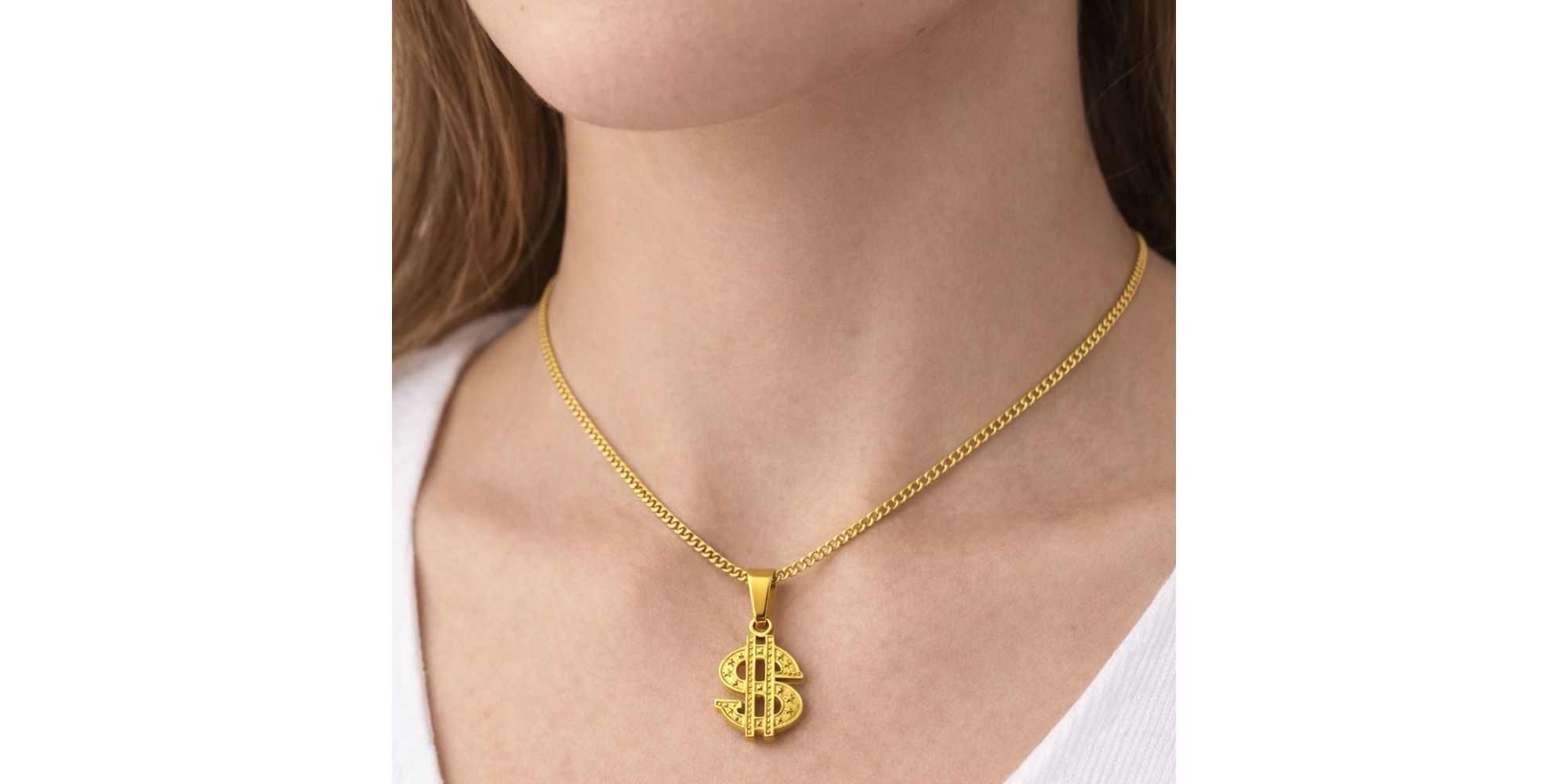 Pingente Cifrão Aço Dourado