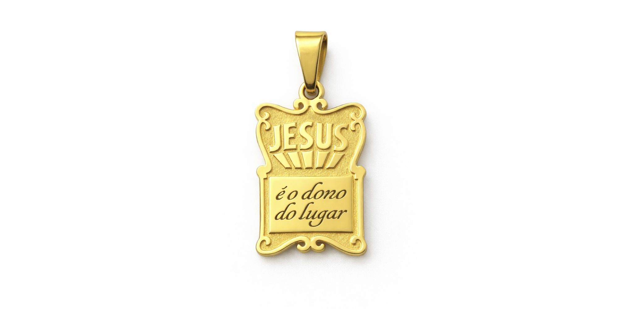 Pingente Placa Jesus É o Dono Aço Dourado