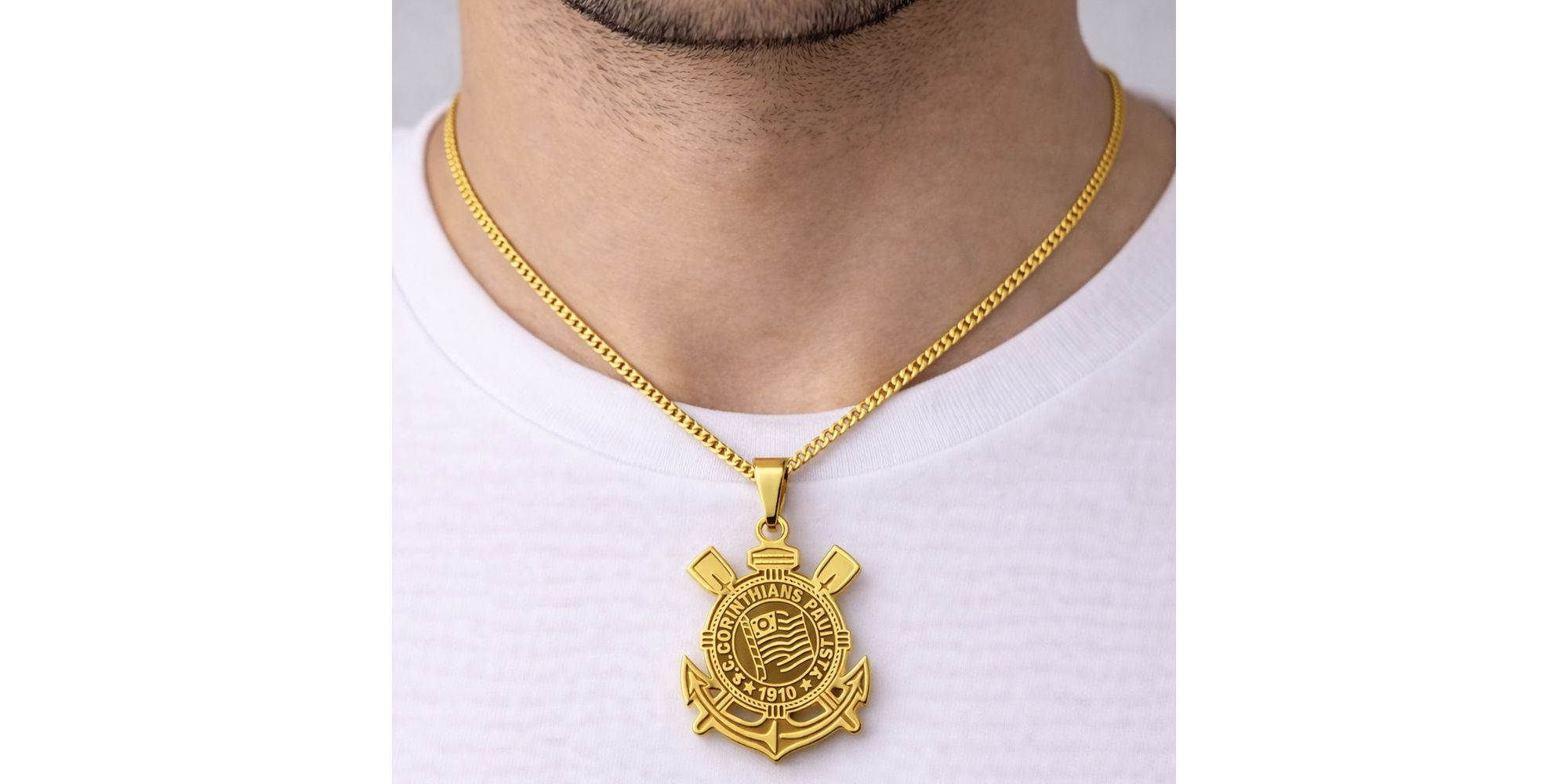 Pingente Corinthians Aço Dourado