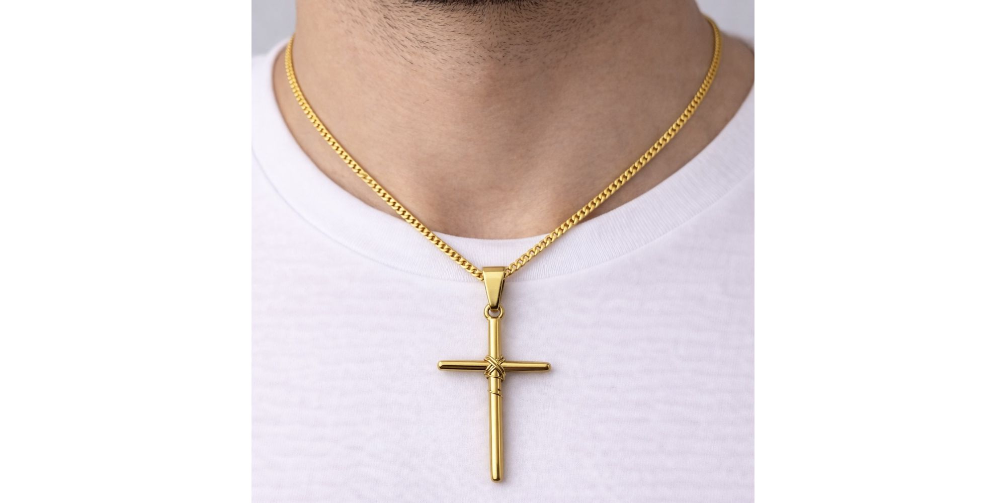 Pingente Cruz Nó Aço Dourado