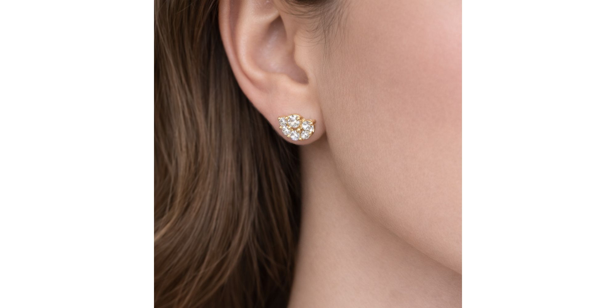 Conjunto Leque Strass Veneziana Banhado a Ouro 18K