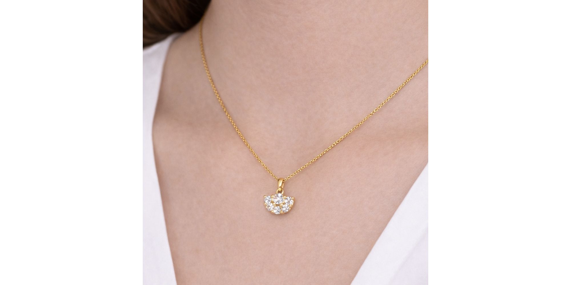 Conjunto Leque Strass Veneziana Banhado a Ouro 18K