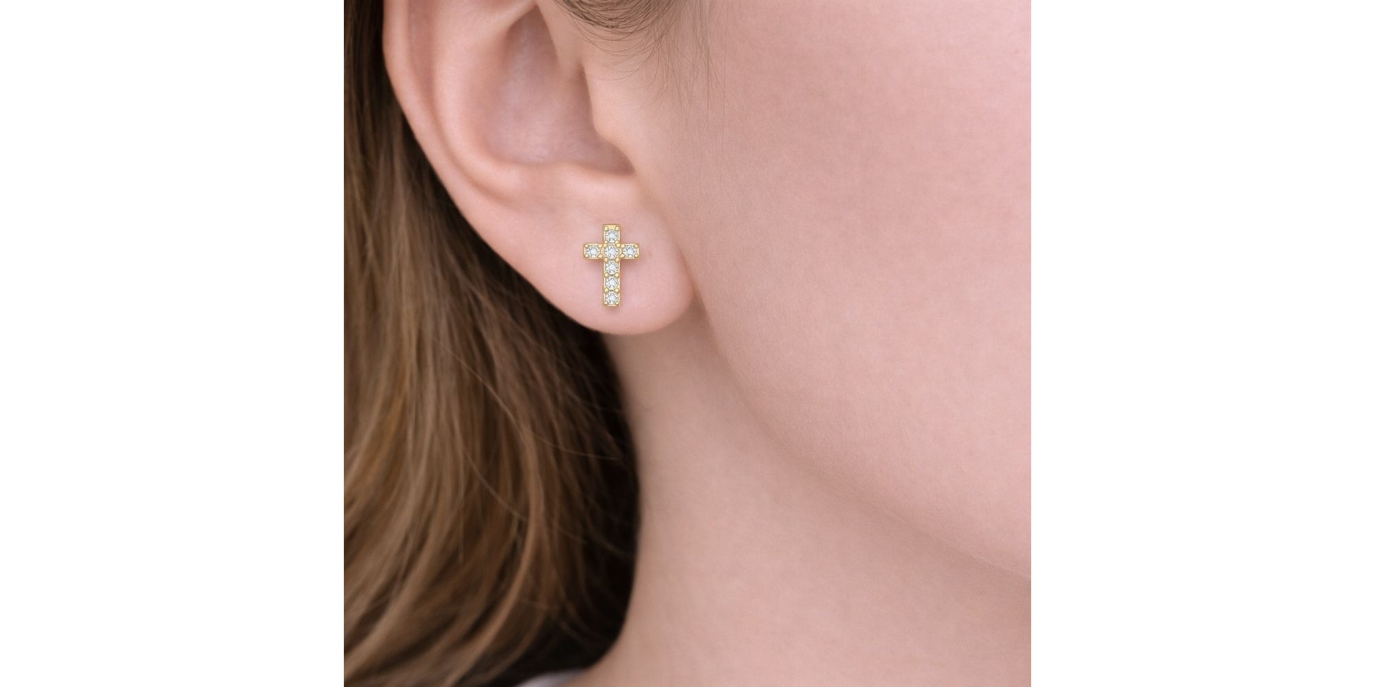 Conjunto Cruz Strass Banhado a Ouro 18K