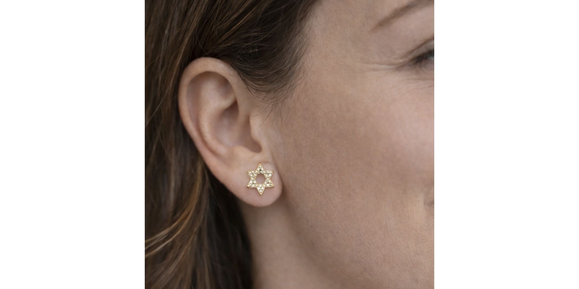 Brinco Estrela Davi Cristal Cravejado Banhado a Ouro 18K